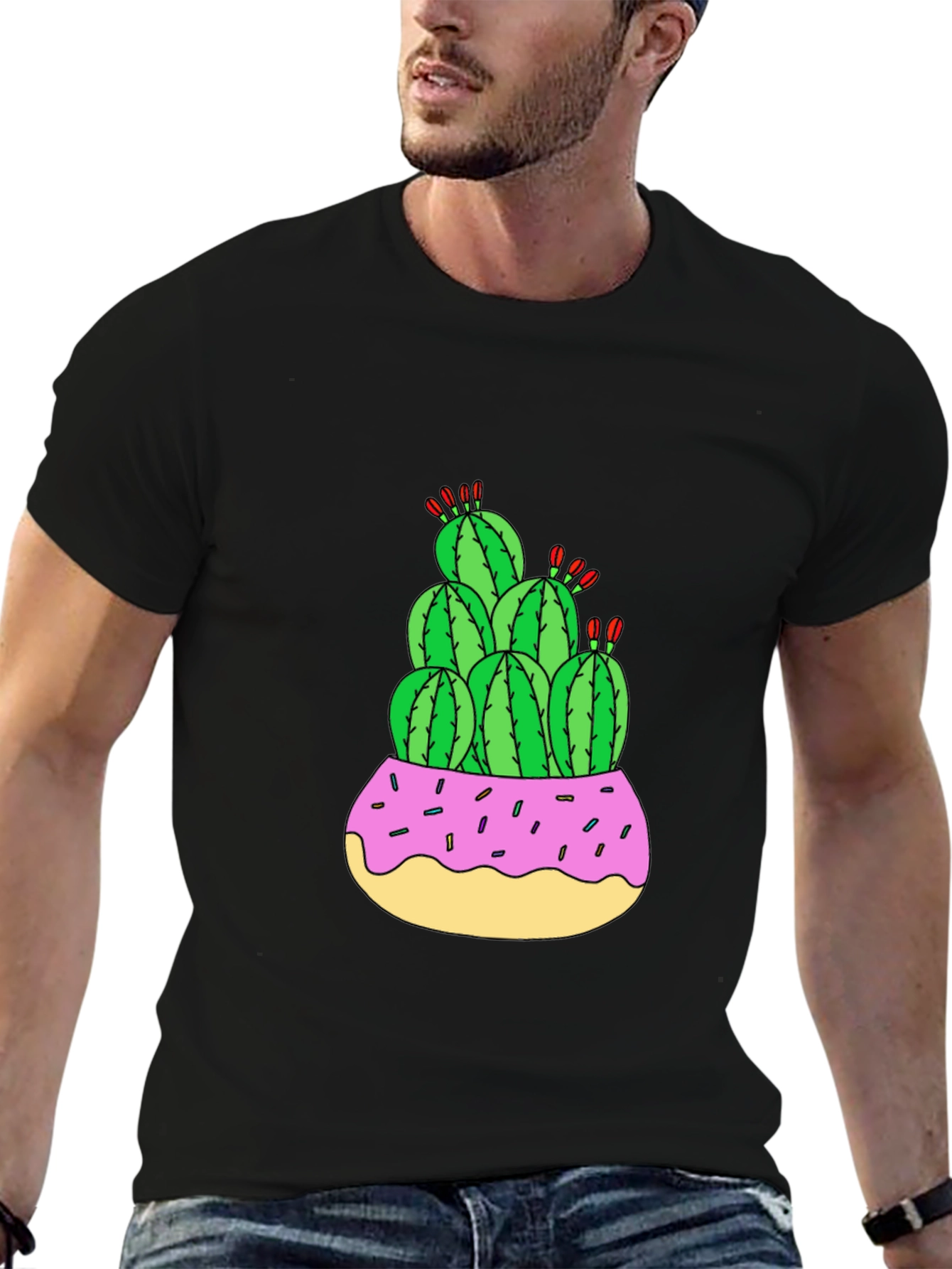 Cactus Donut Pot Graphic T-Shirt