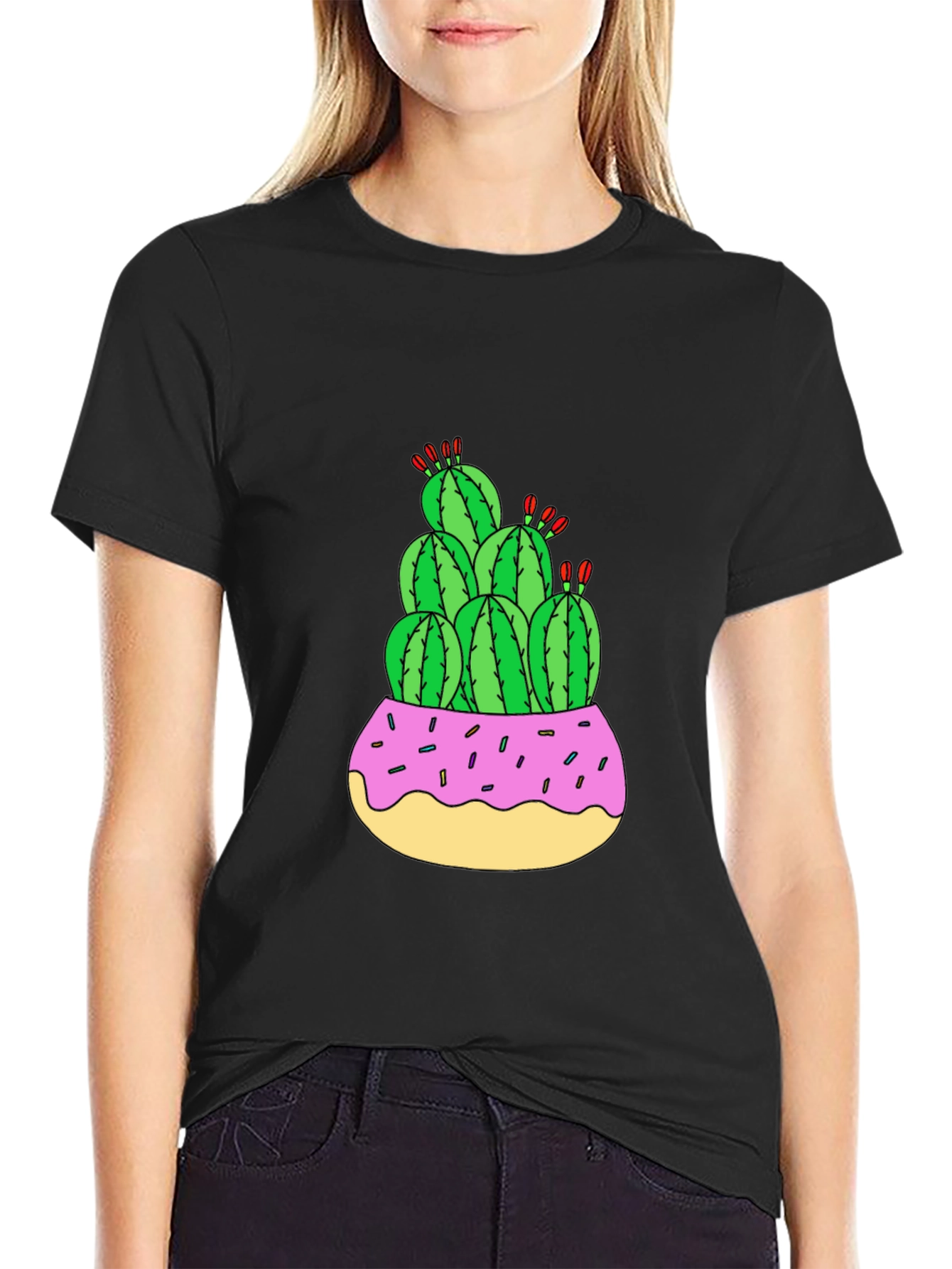 Cactus Donut Pot Graphic T-Shirt