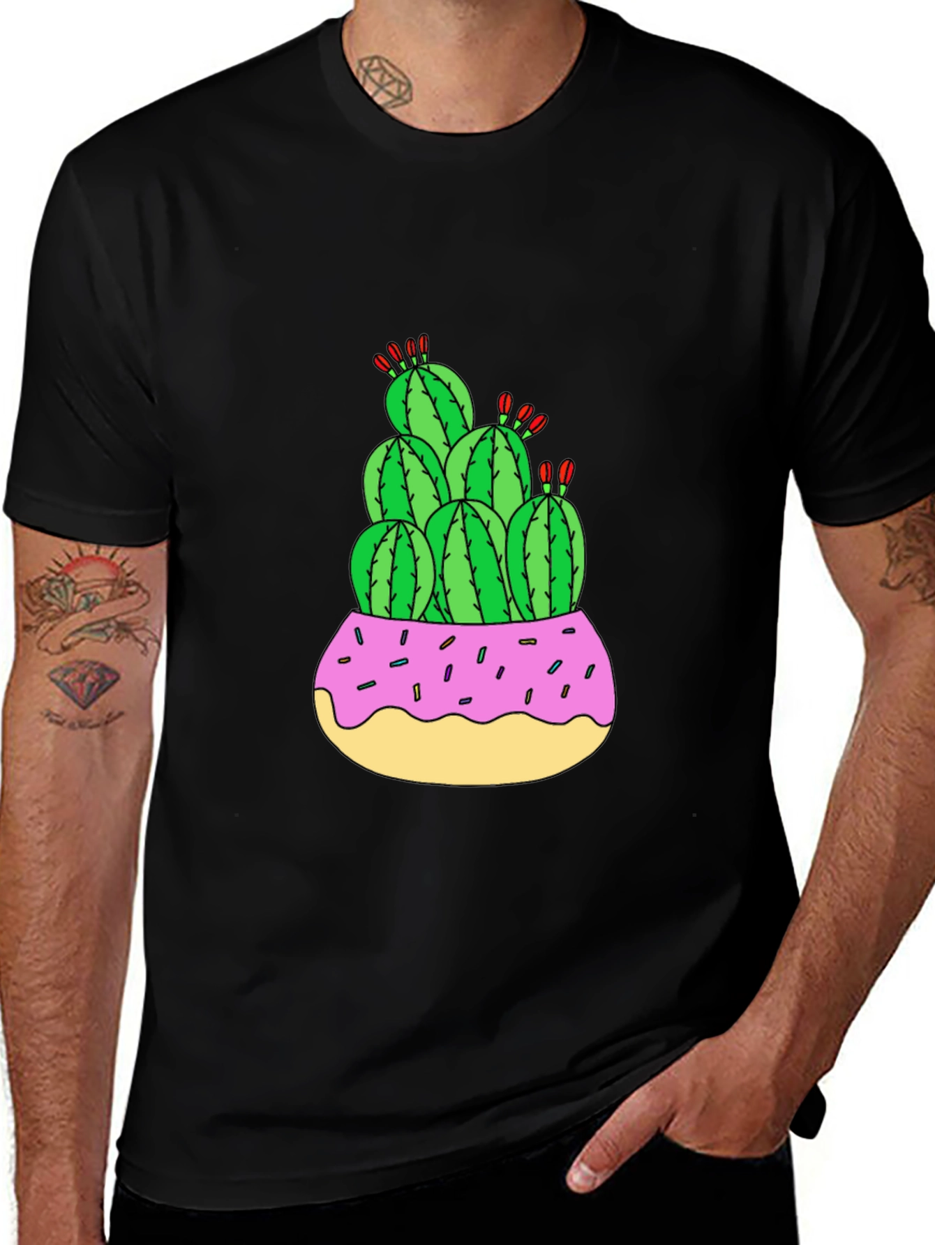 Cactus Donut Pot Graphic T-Shirt