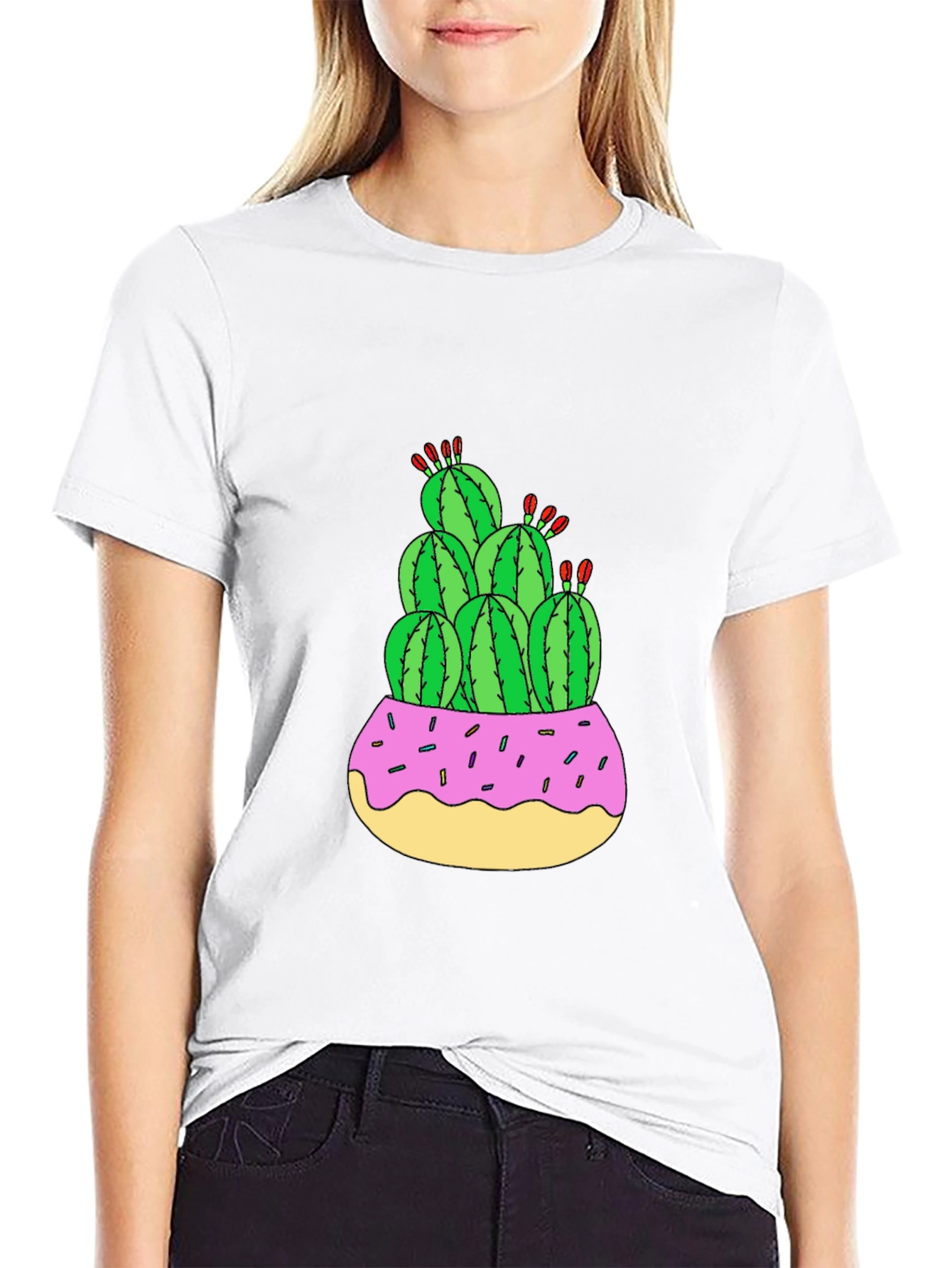 Cactus Donut Pot Graphic T-Shirt