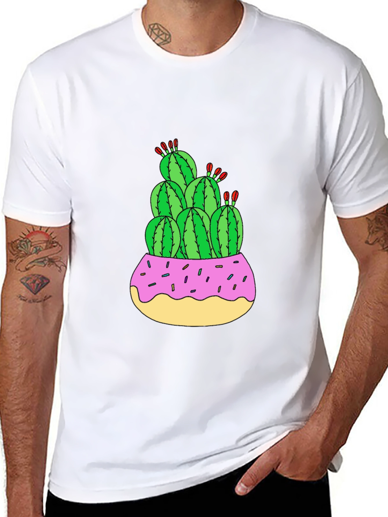 Cactus Donut Pot Graphic T-Shirt