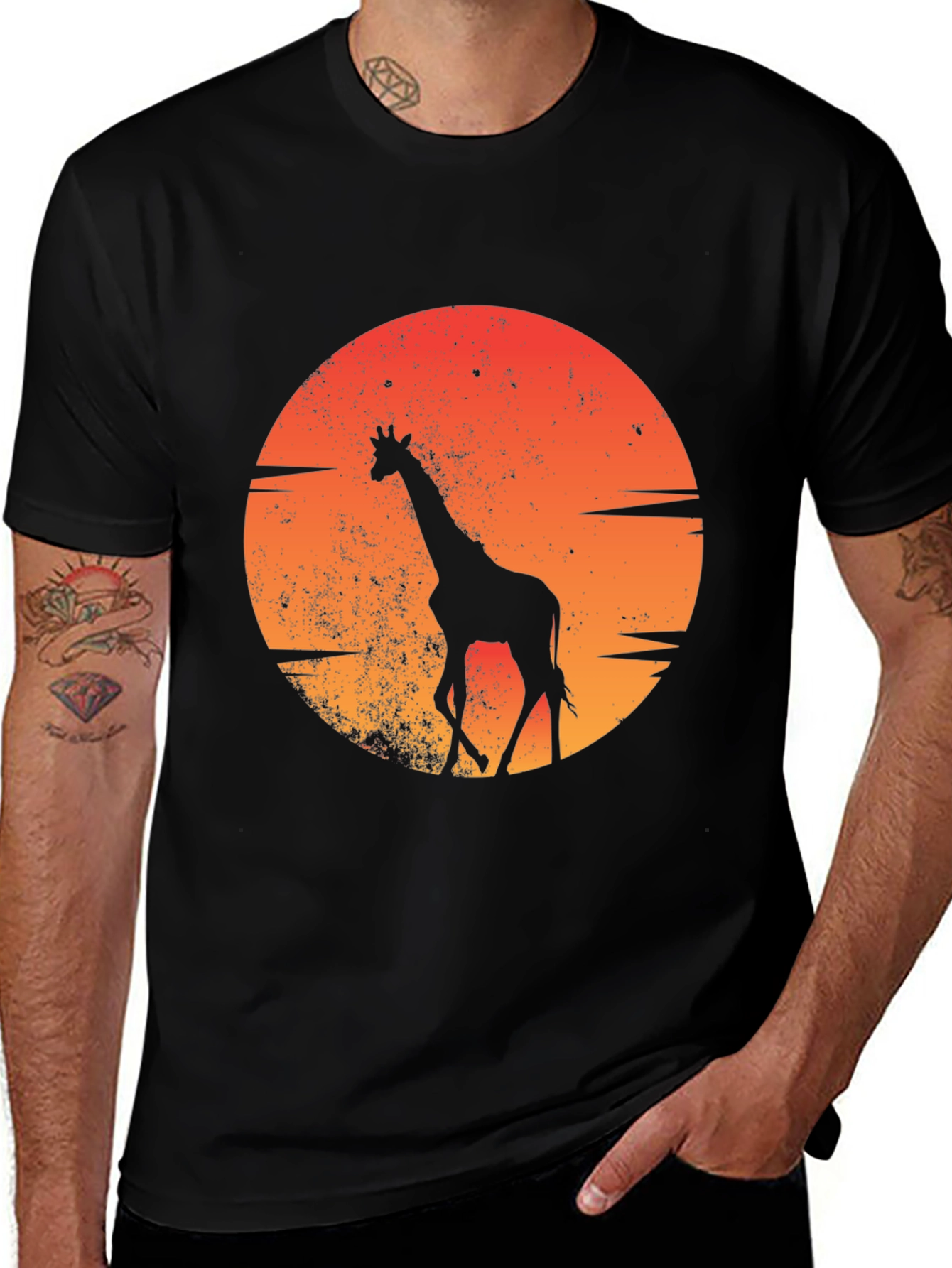 Sunset Giraffe Graphic Tee - Black