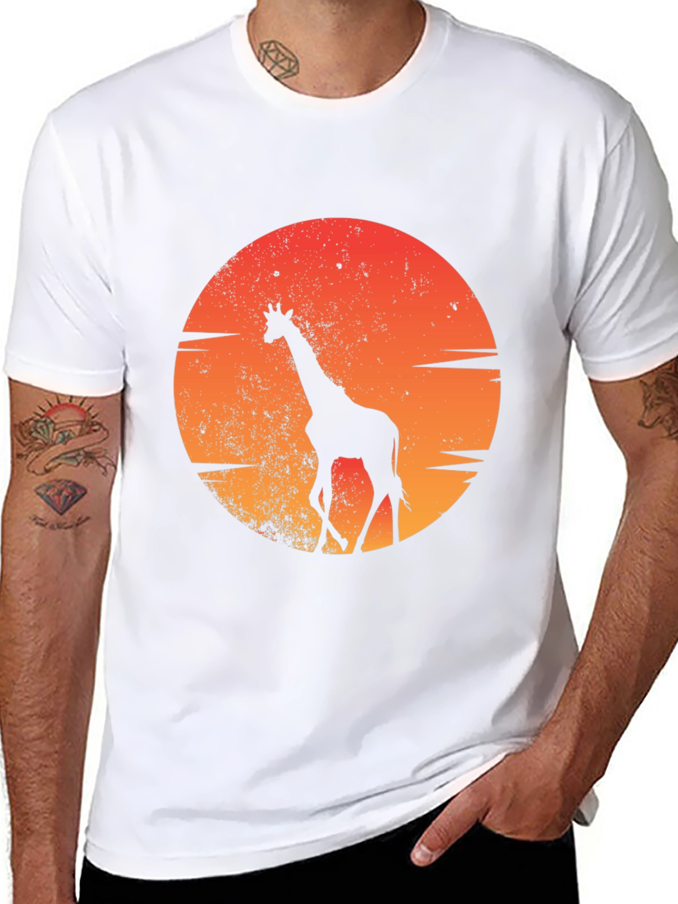 Sunset Giraffe Graphic Tee - Black