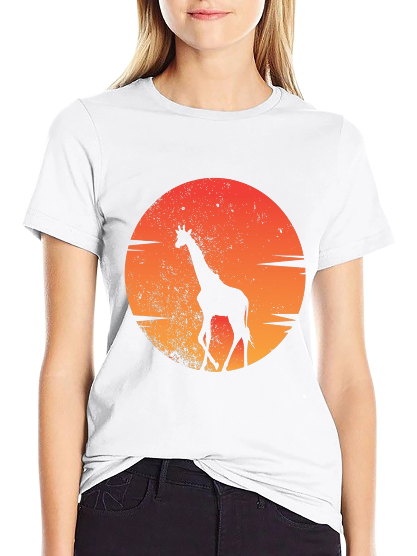Sunset Giraffe Graphic Tee - Black