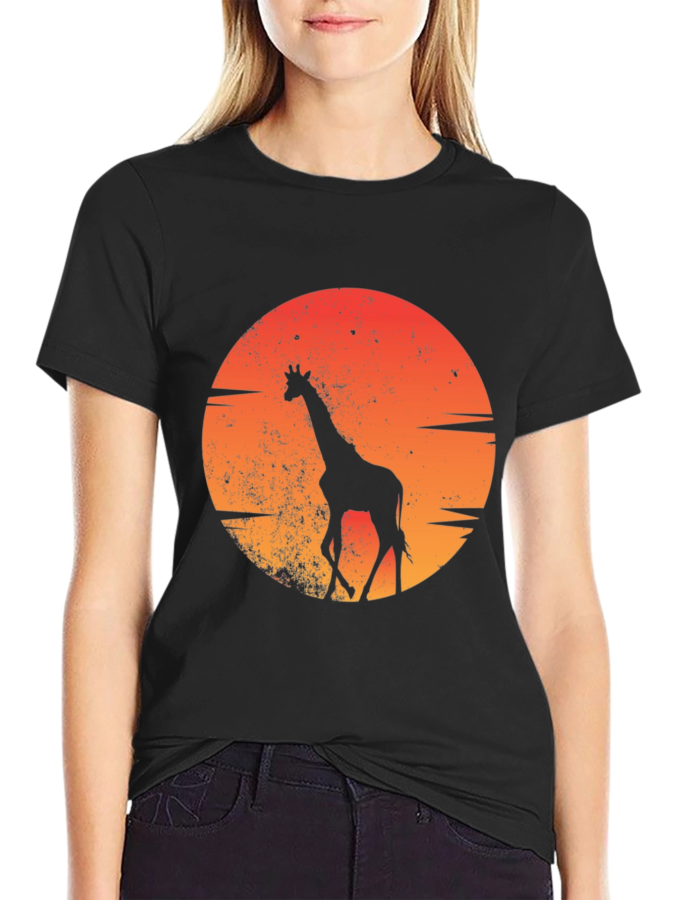 Sunset Giraffe Graphic Tee - Black