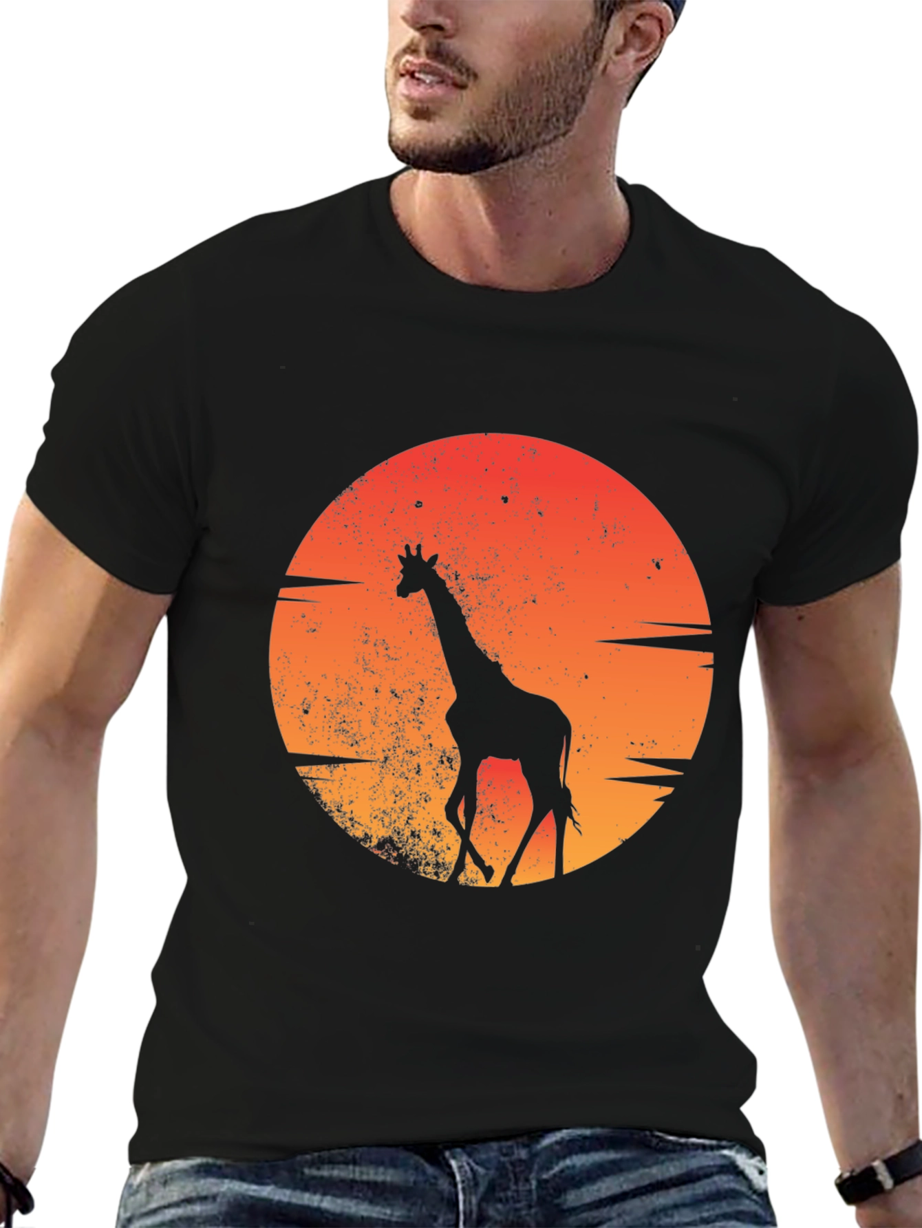 Sunset Giraffe Graphic Tee - Black