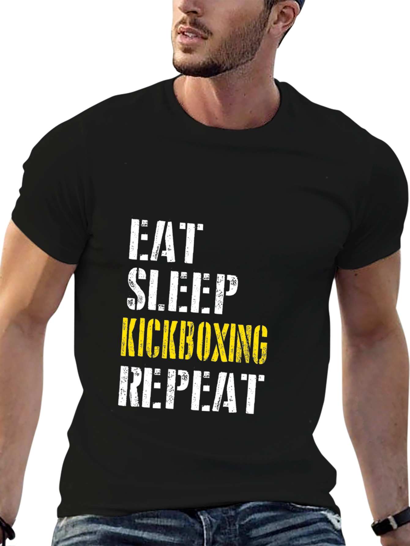 Eat Sleep Kickboxing Repeat Graphic Tee - Black