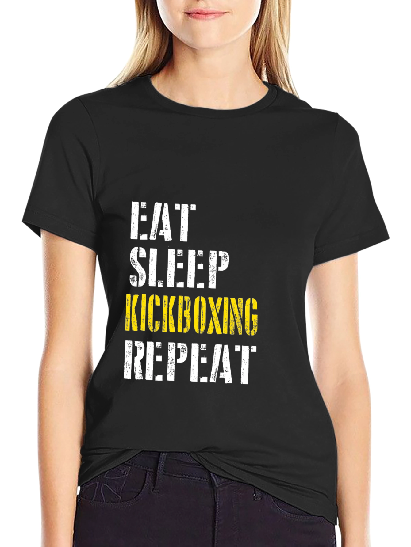 Eat Sleep Kickboxing Repeat Graphic Tee - Black