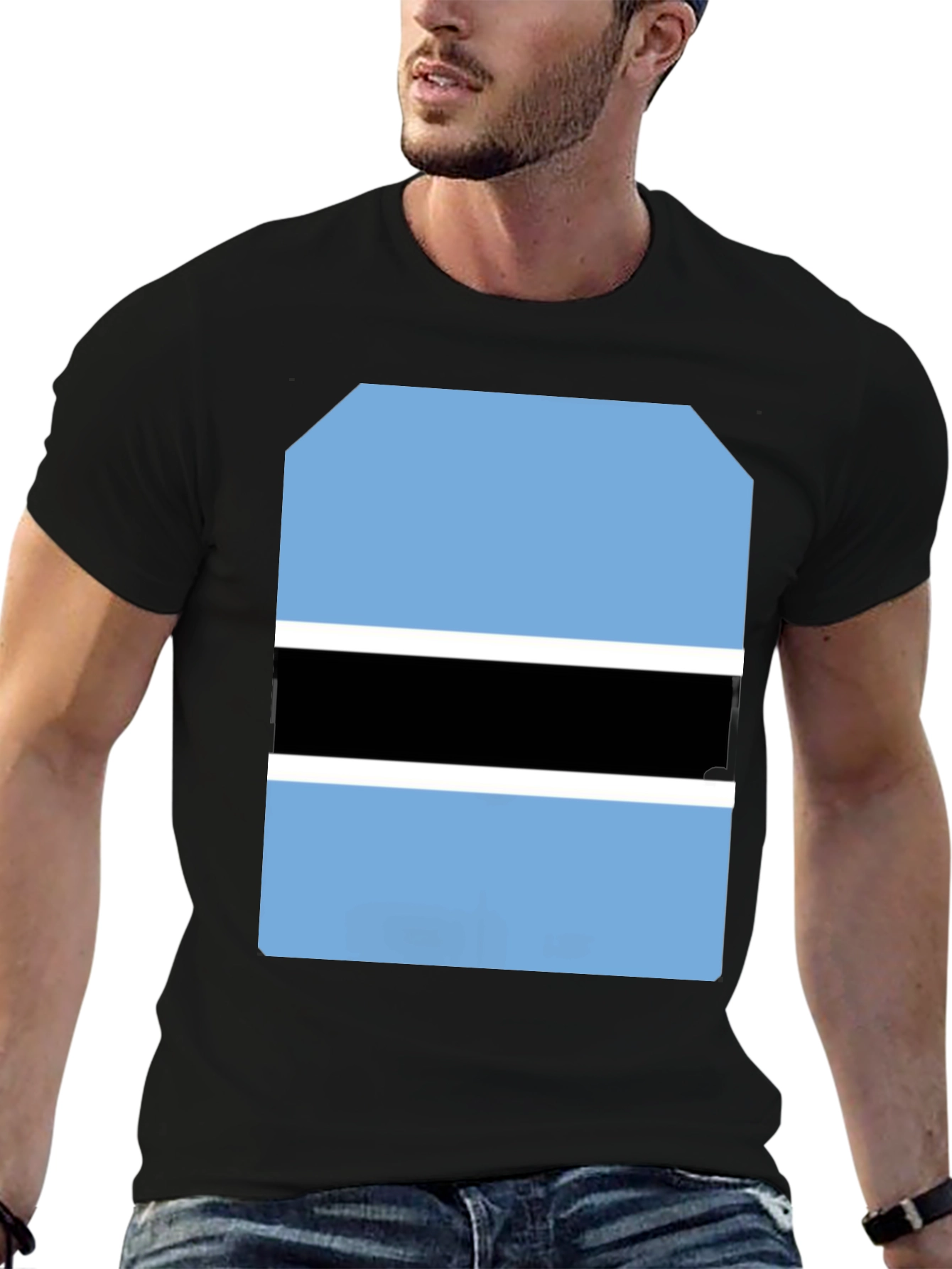 Botswana Flag Graphic Tee - Black Cotton T-Shirt