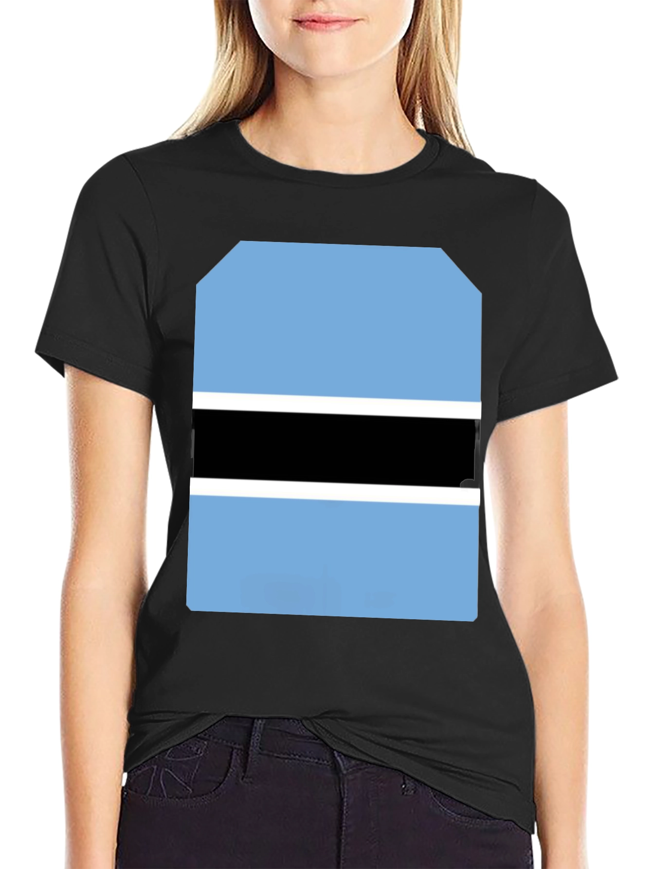 Botswana Flag Graphic Tee - Black Cotton T-Shirt