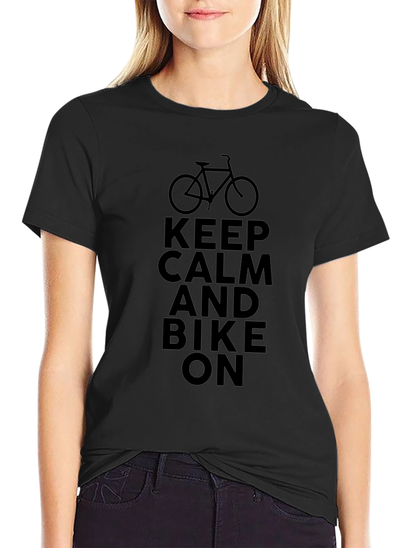 Keep Calm and Bike On T-Shirt - Black