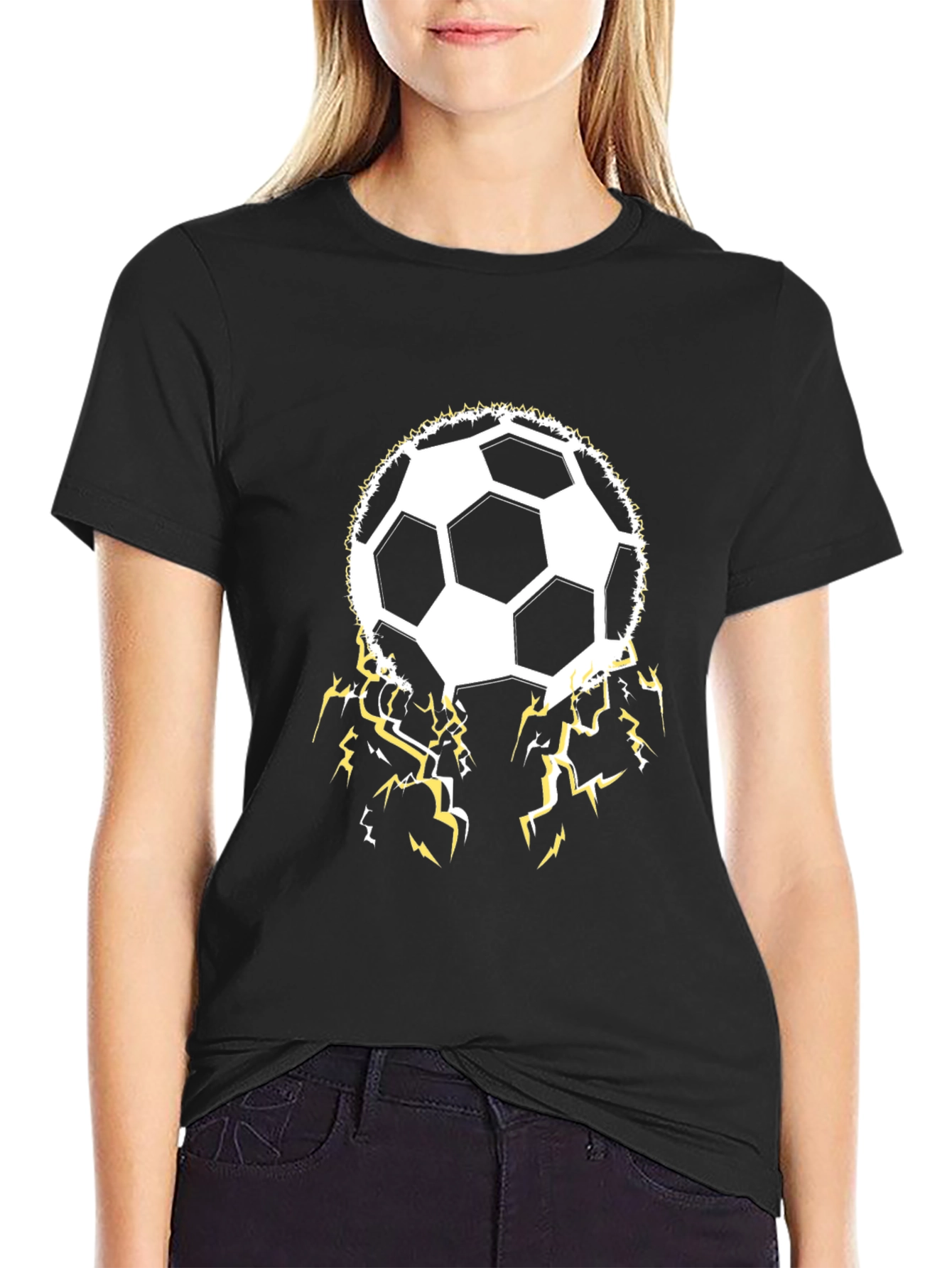 Soccer Ball Lightning Bolt Black T-Shirt