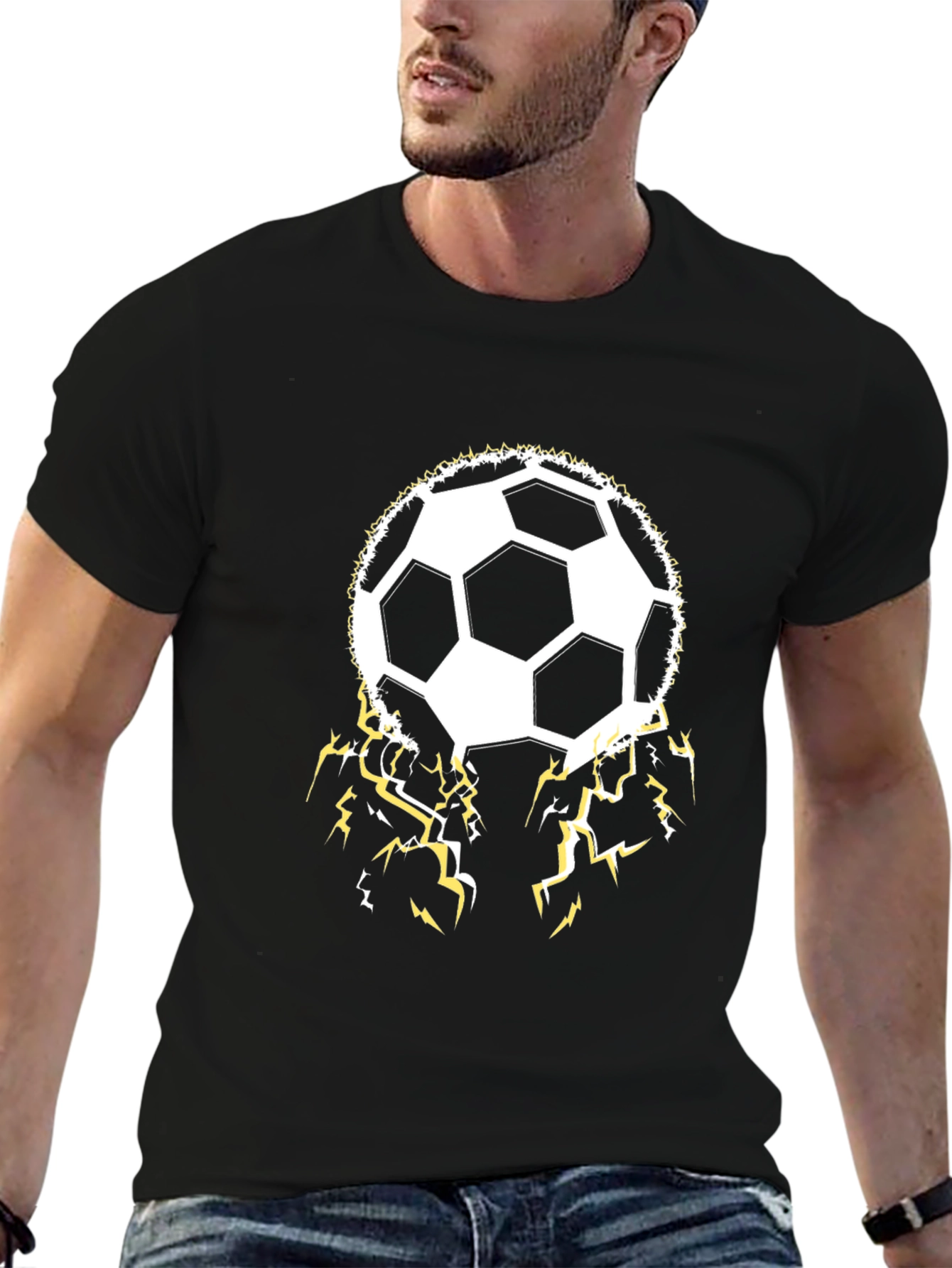 Soccer Ball Lightning Bolt Black T-Shirt