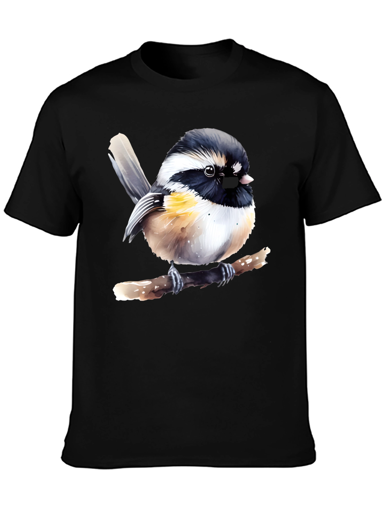 Chickadee Bird Graphic Print Black T-Shirt