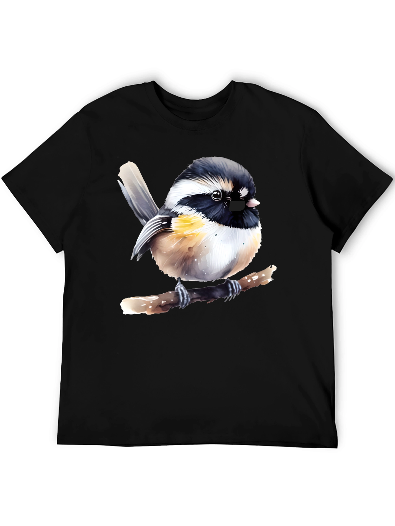Chickadee Bird Graphic Print Black T-Shirt