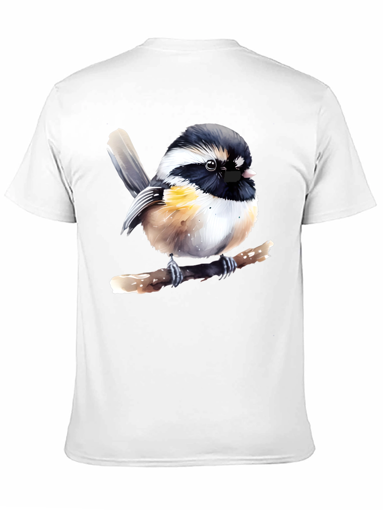 Chickadee Bird Graphic Print Black T-Shirt
