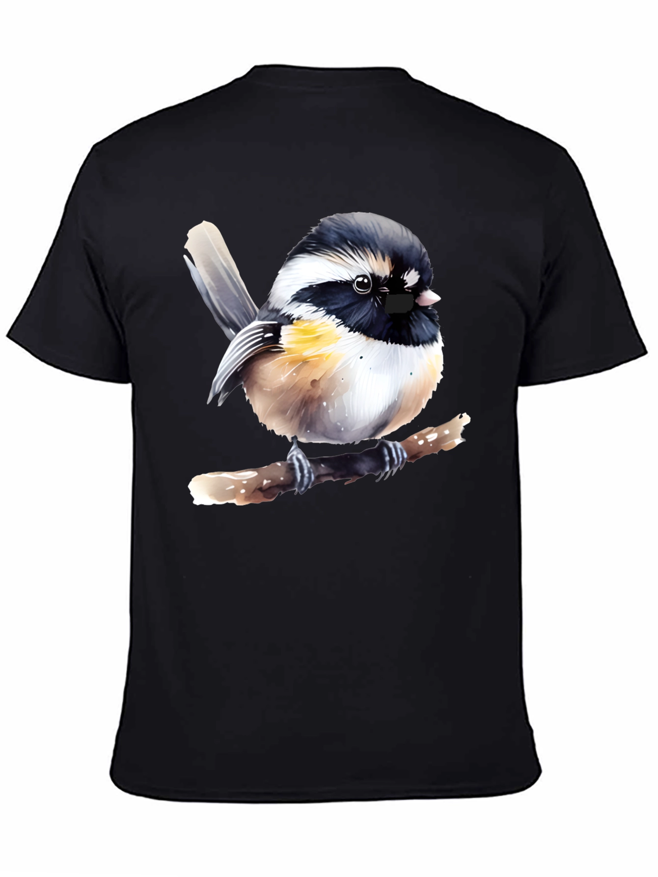 Chickadee Bird Graphic Print Black T-Shirt