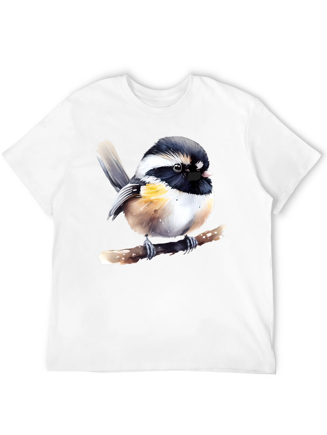 Chickadee Bird Graphic Print Black T-Shirt