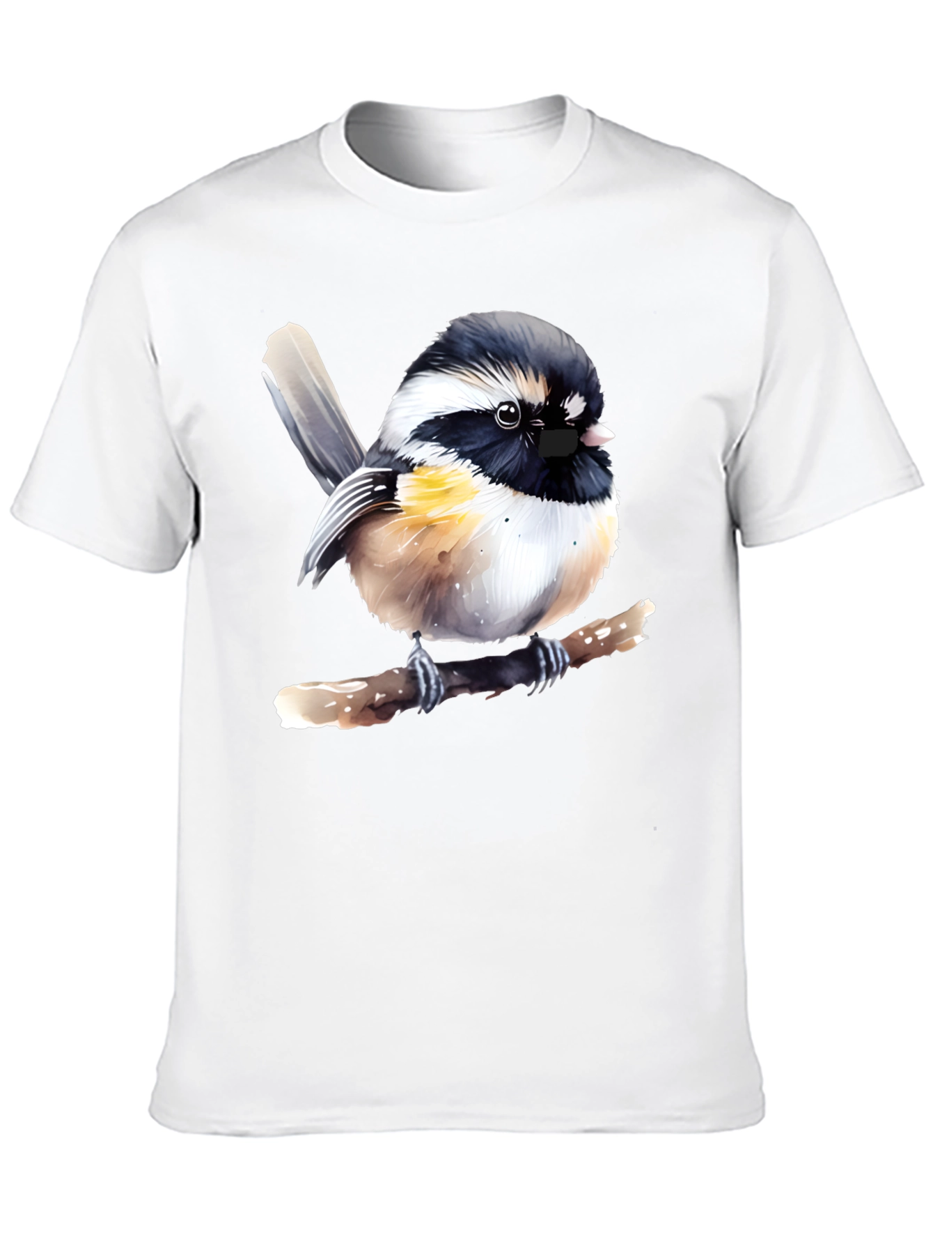 Chickadee Bird Graphic Print Black T-Shirt