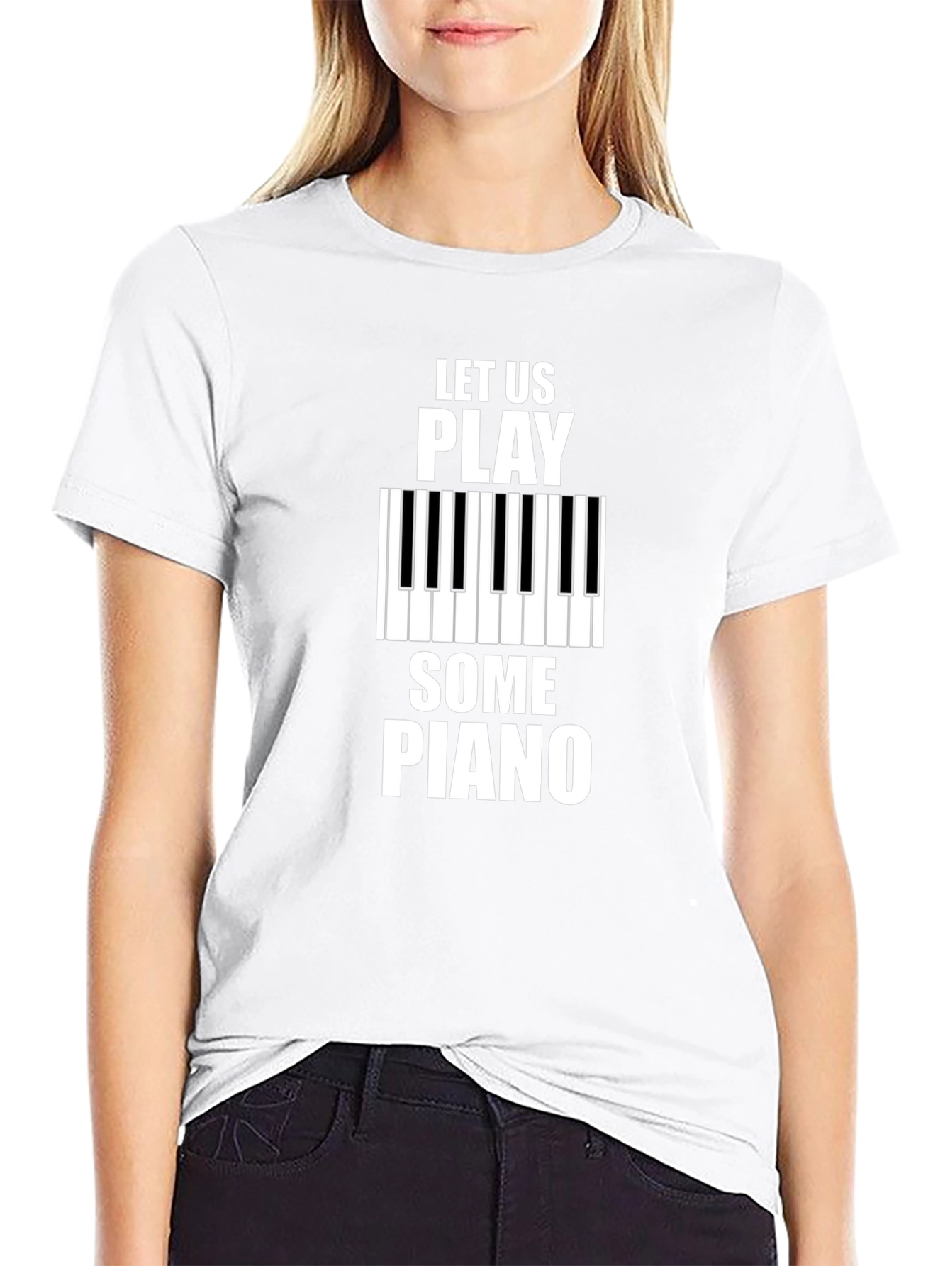 Let Us Play Some Piano Black Graphic T-Shirt