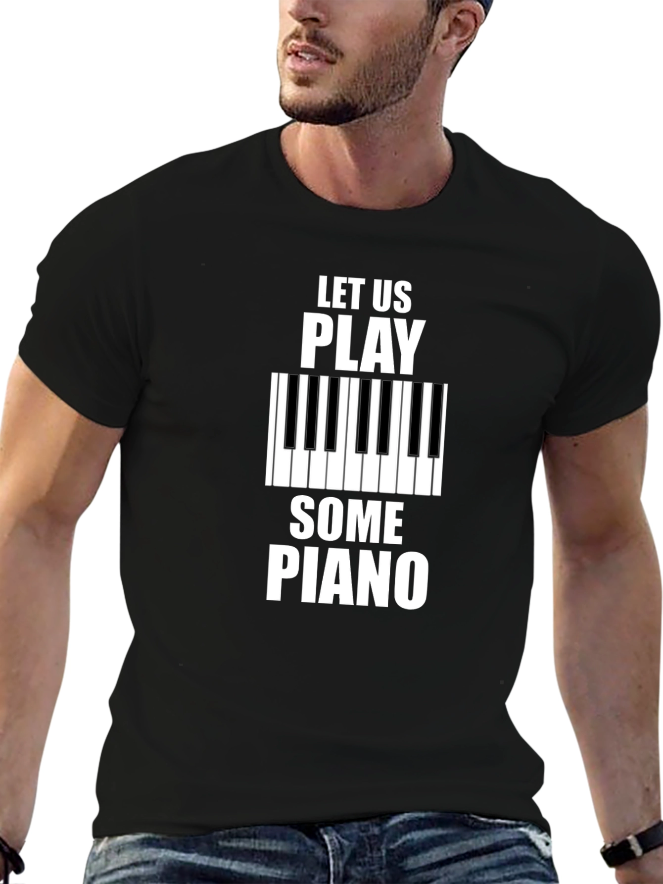 Let Us Play Some Piano Black Graphic T-Shirt