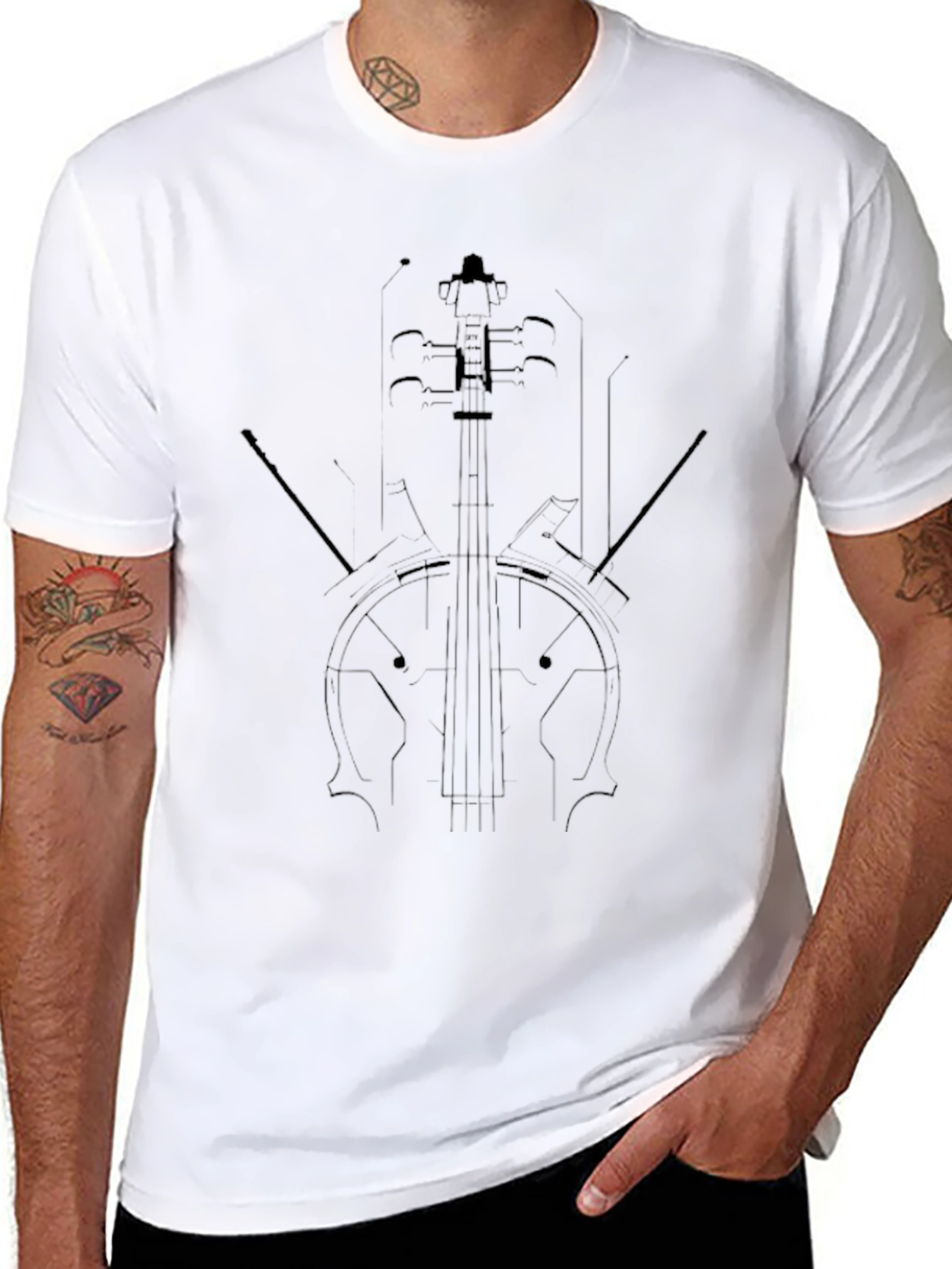 Classic Violin Line Art Black Tee