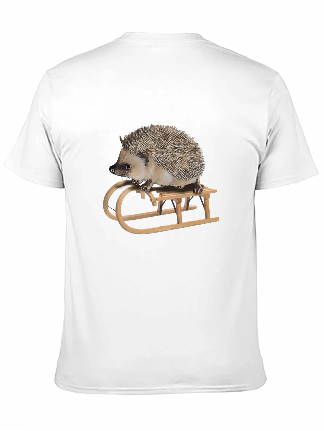 Hedgehog on Sled Graphic Tee -  Unique Animal T-Shirt