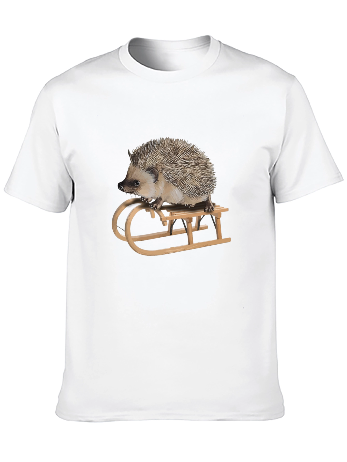 Hedgehog on Sled Graphic Tee -  Unique Animal T-Shirt
