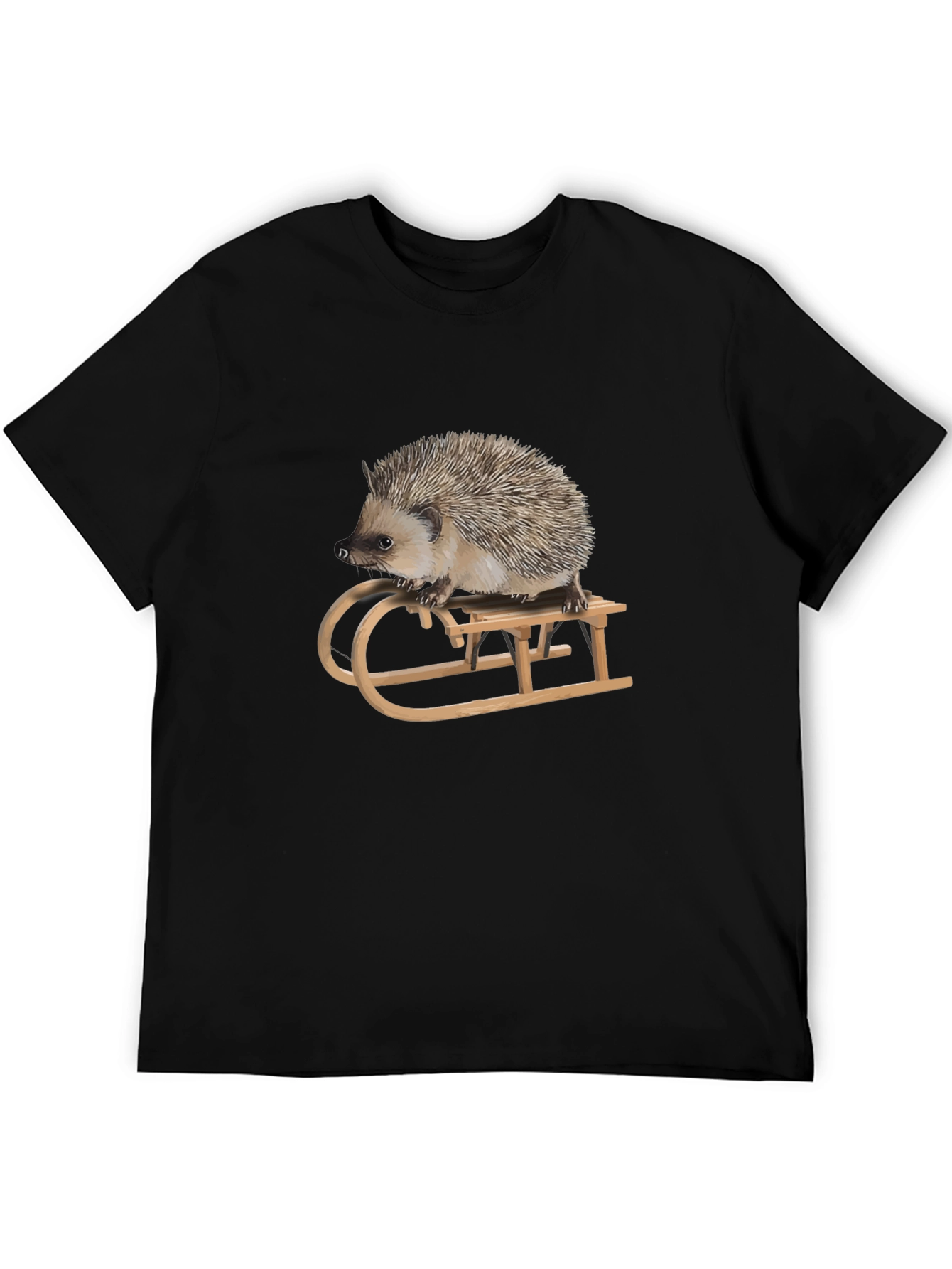 Hedgehog on Sled Graphic Tee -  Unique Animal T-Shirt