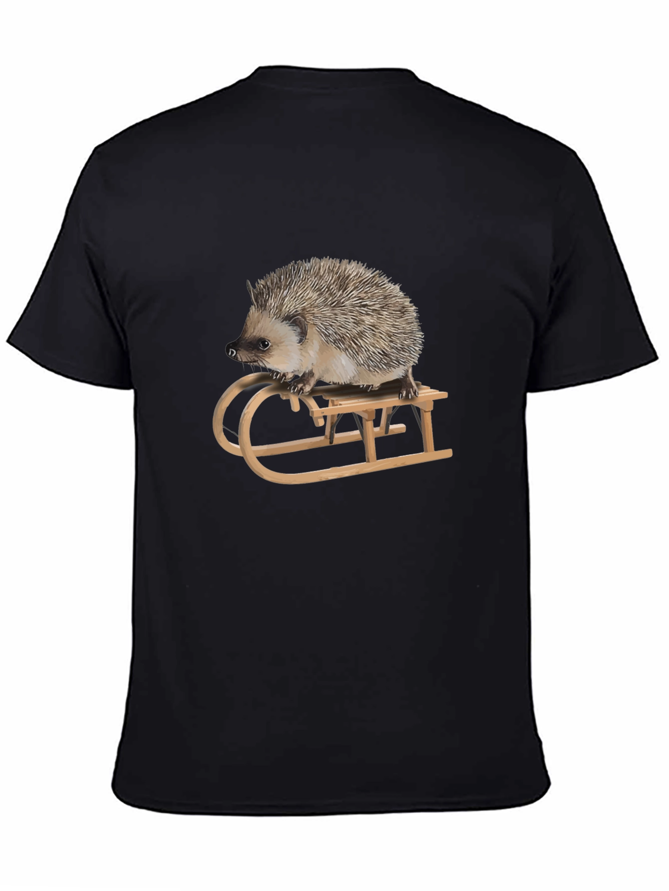 Hedgehog on Sled Graphic Tee -  Unique Animal T-Shirt