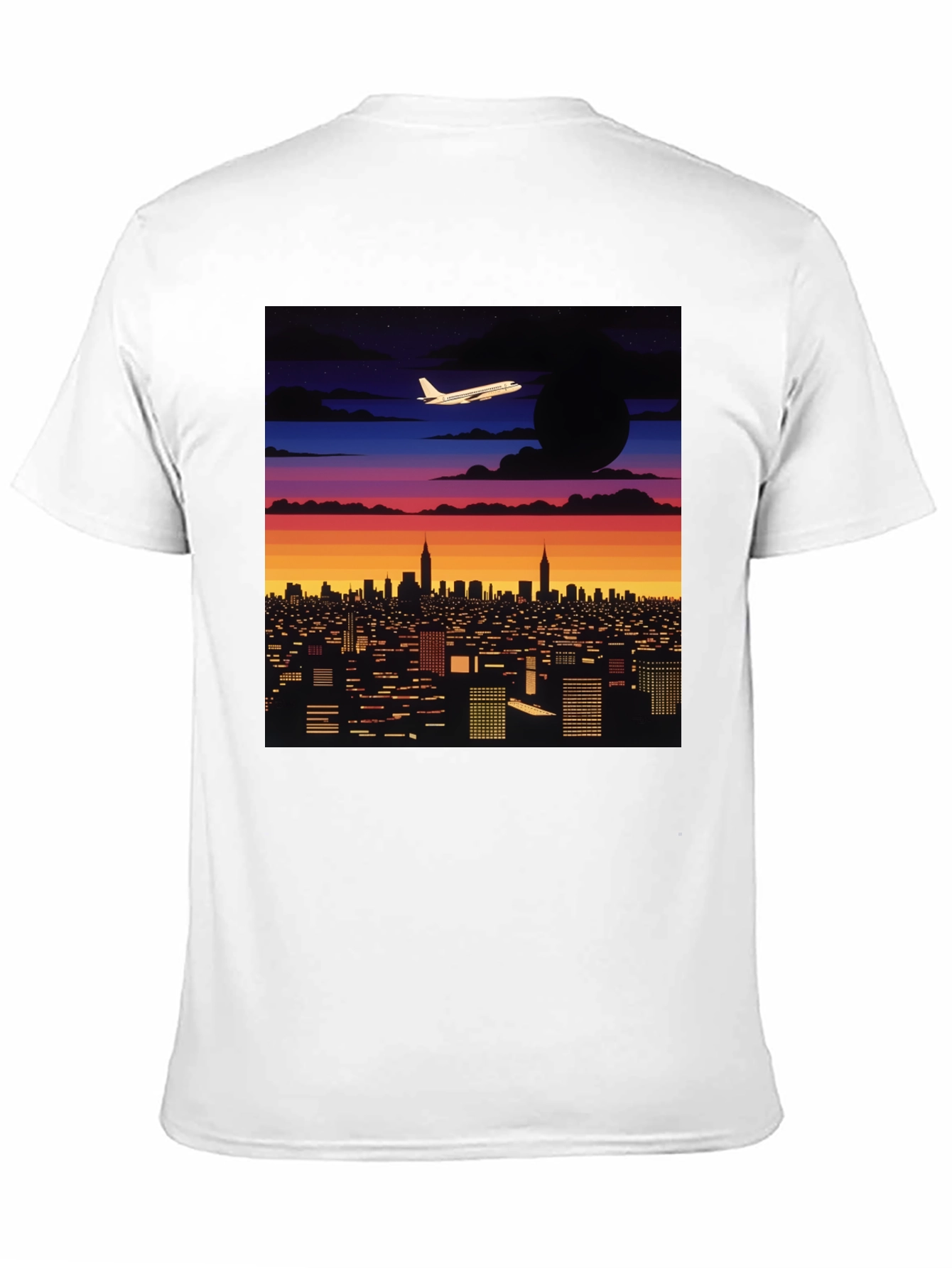 Cityscape Plane Graphic Tee - Retro Sunset Vibes
