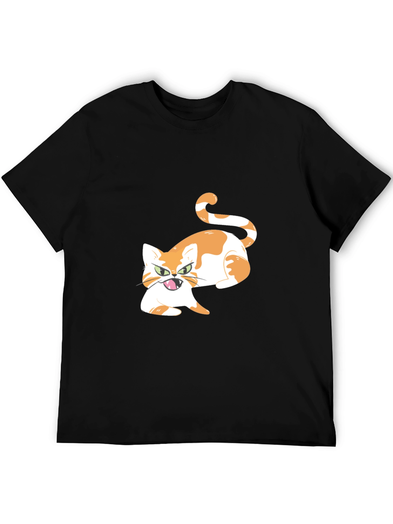 Cartoon Cat Graphic Tee - Black Cotton Blend