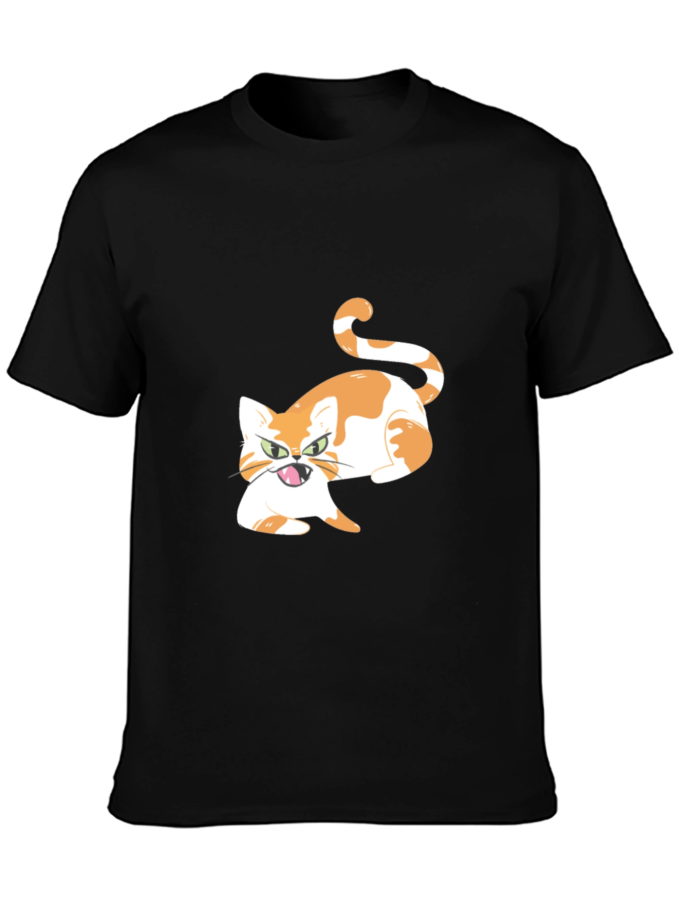 Cartoon Cat Graphic Tee - Black Cotton Blend