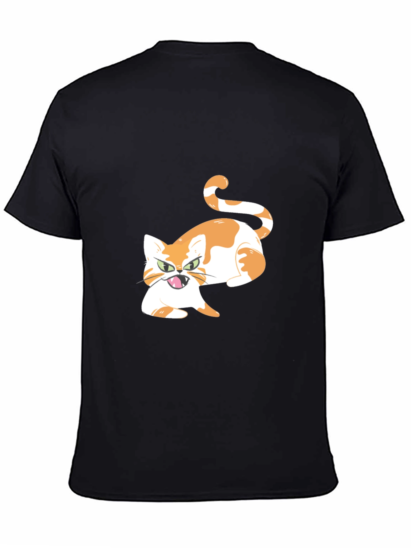 Cartoon Cat Graphic Tee - Black Cotton Blend