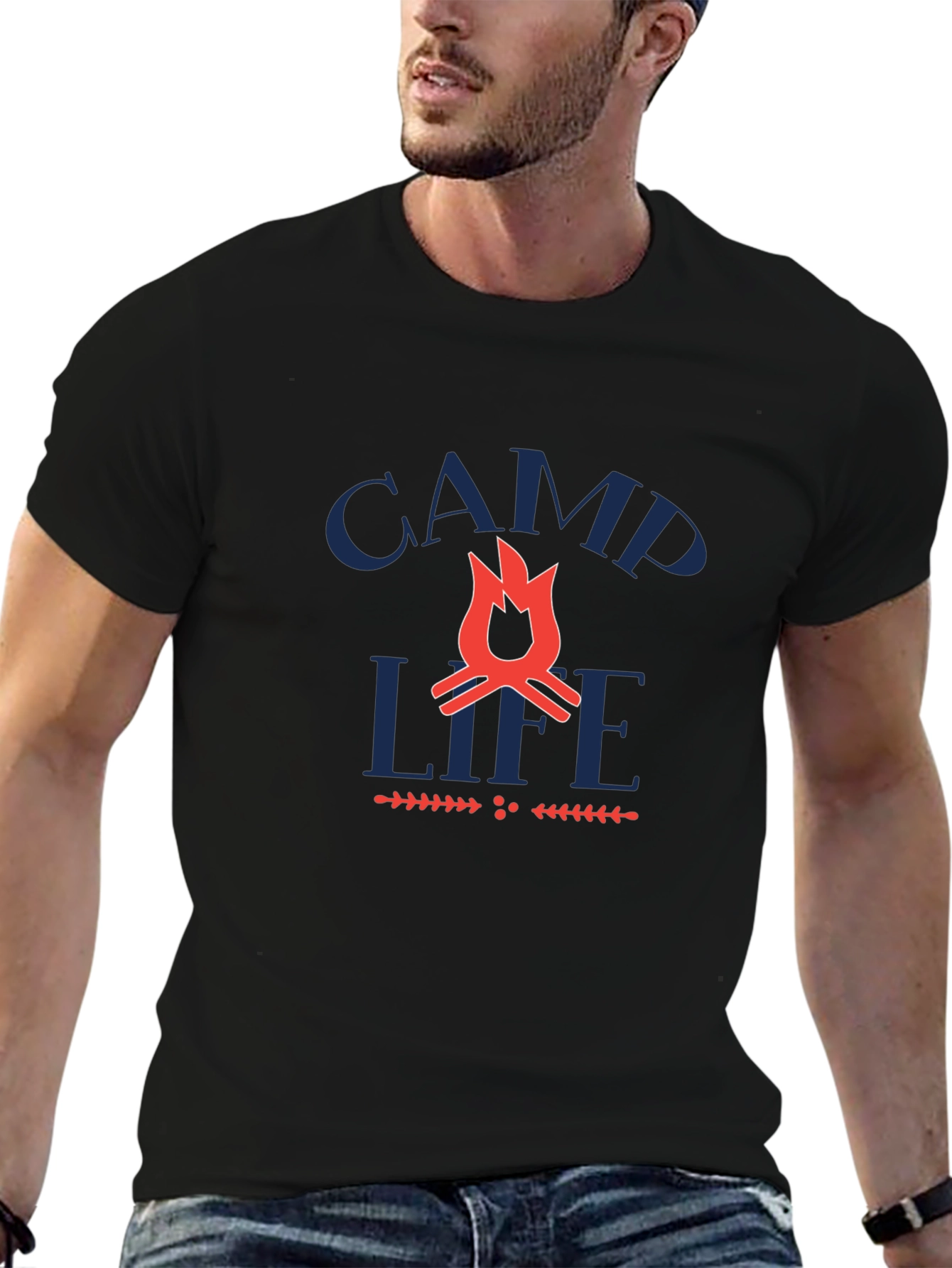 Camp Life Graphic Tee -  Black Crewneck T-Shirt