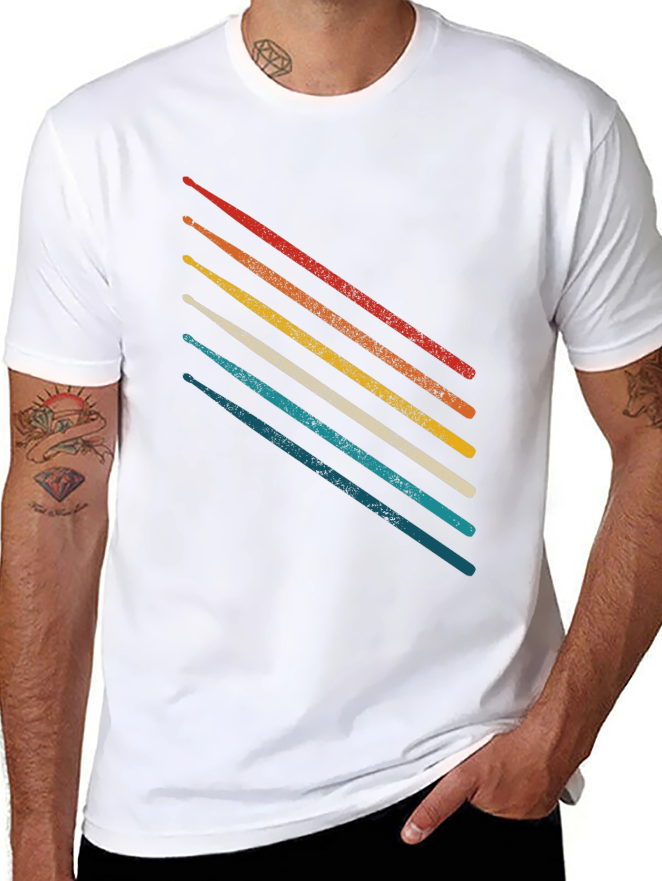 Retro Drum Sticks Graphic Tee - Musician Style