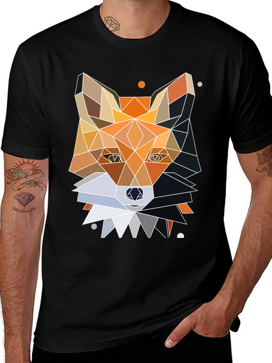 Geometric Fox Graphic Tee - Unique Polygonal Design