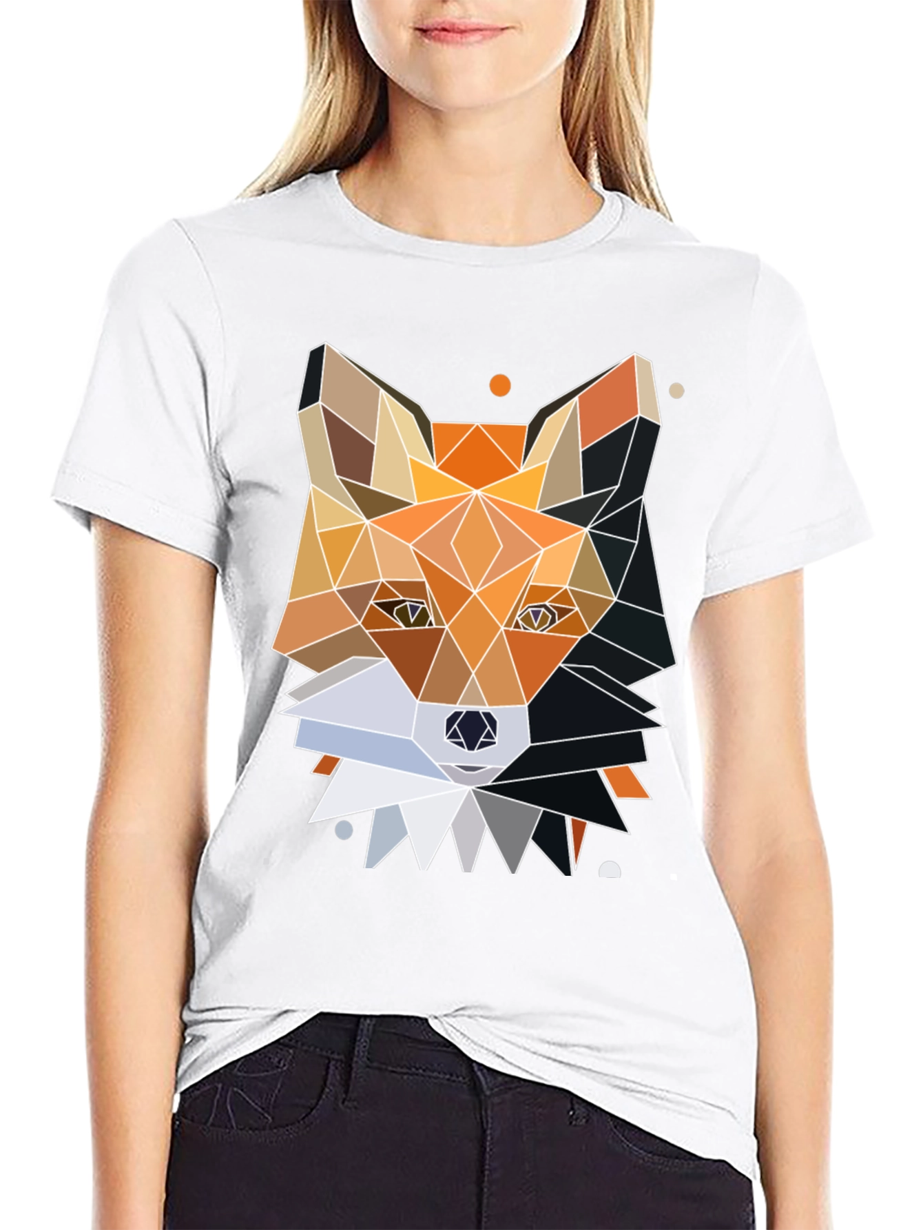 Geometric Fox Graphic Tee - Unique Polygonal Design