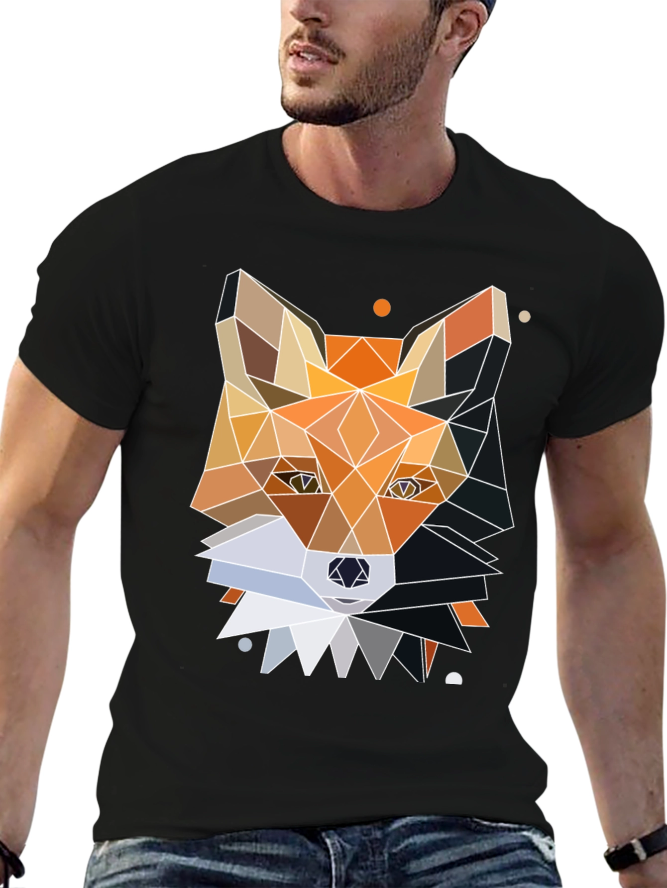 Geometric Fox Graphic Tee - Unique Polygonal Design