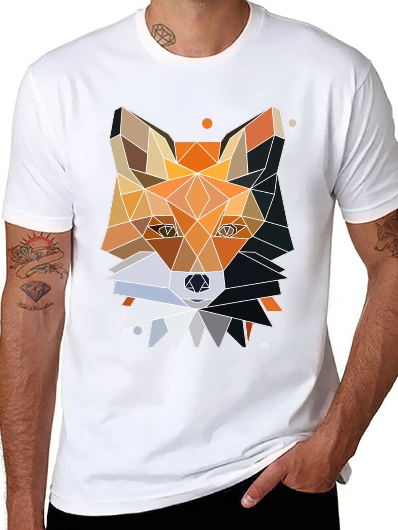 Geometric Fox Graphic Tee - Unique Polygonal Design