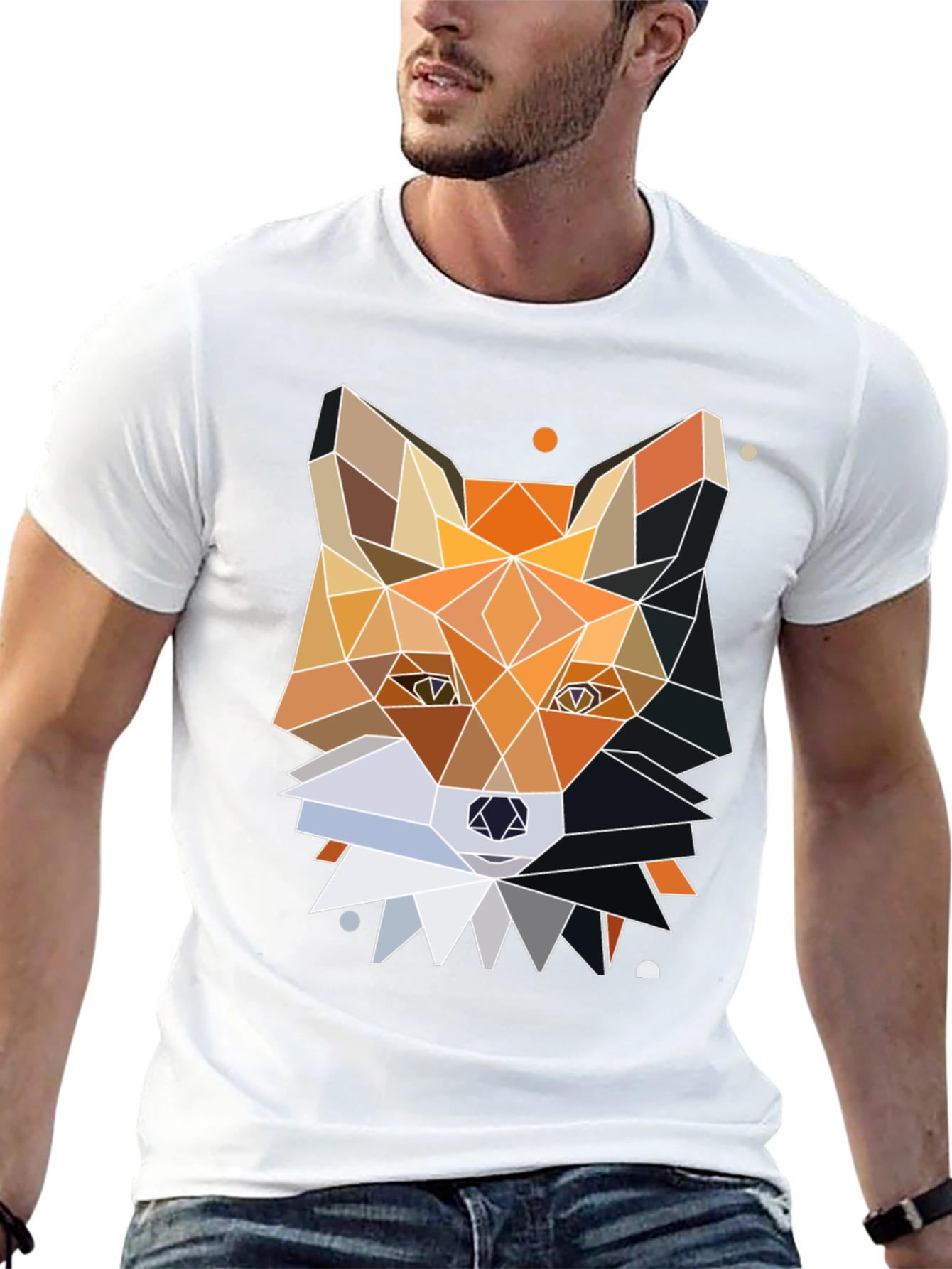 Geometric Fox Graphic Tee - Unique Polygonal Design