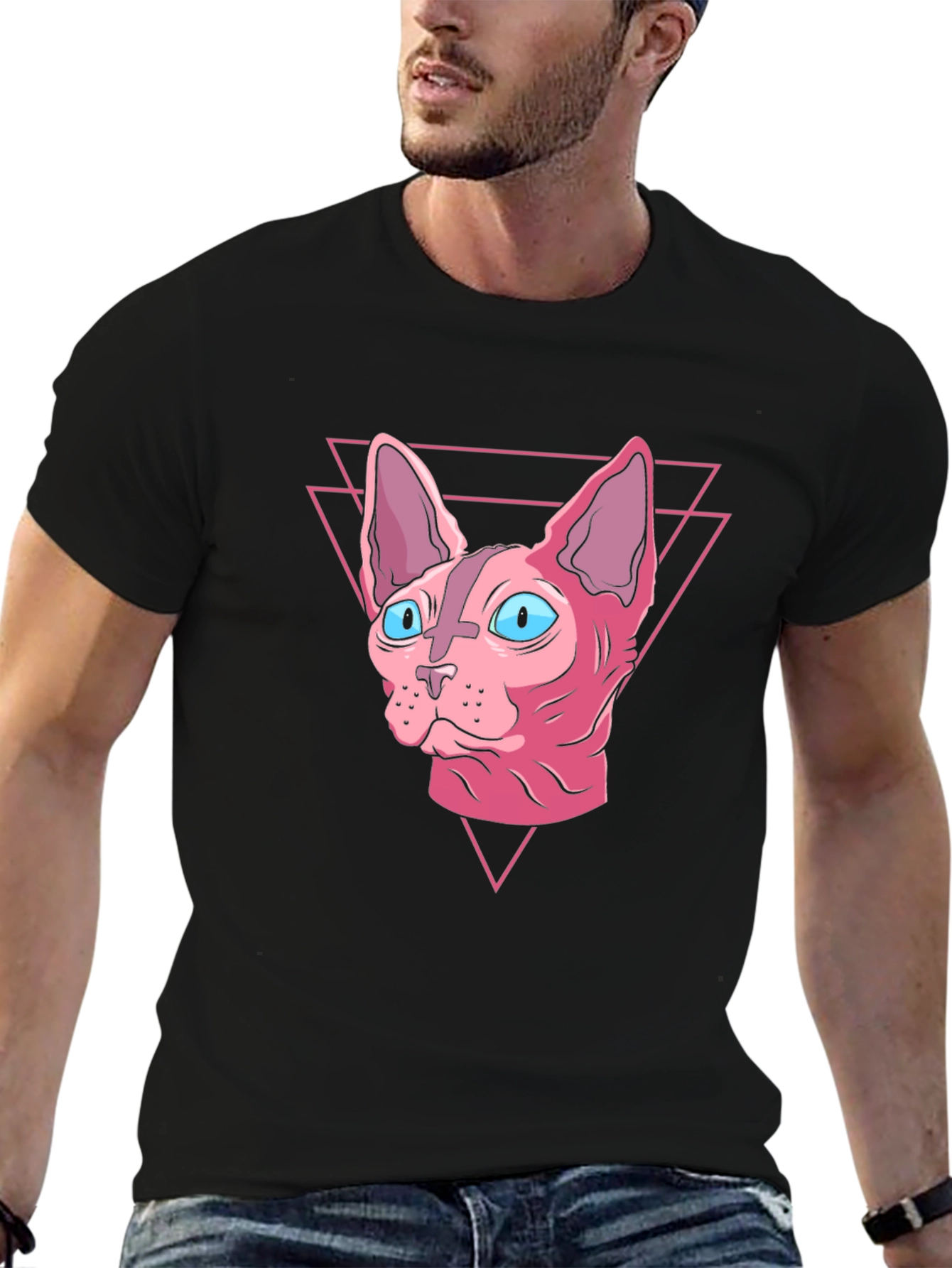 Sphynx Cat Graphic Tee - Black Cotton Shirt