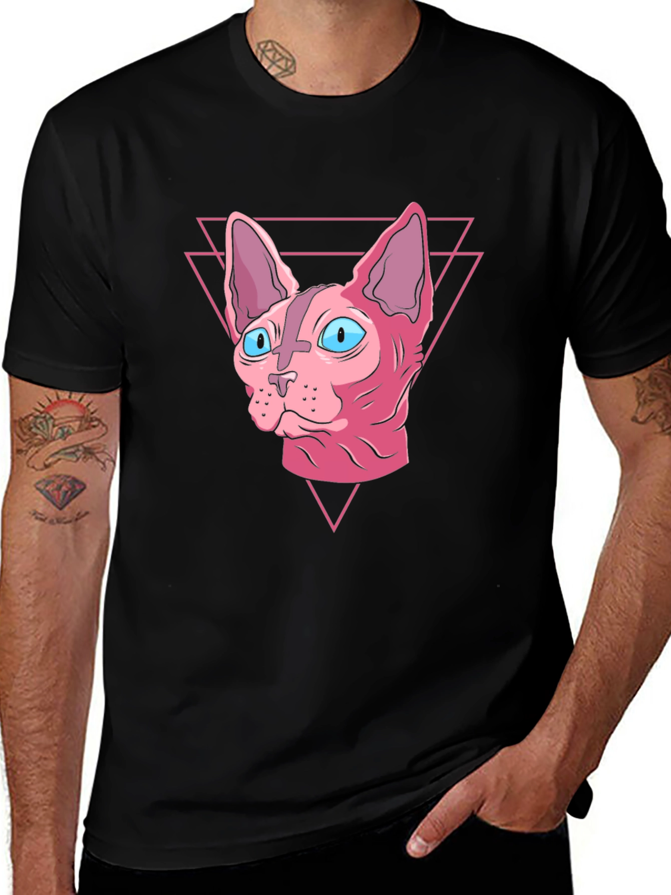 Sphynx Cat Graphic Tee - Black Cotton Shirt