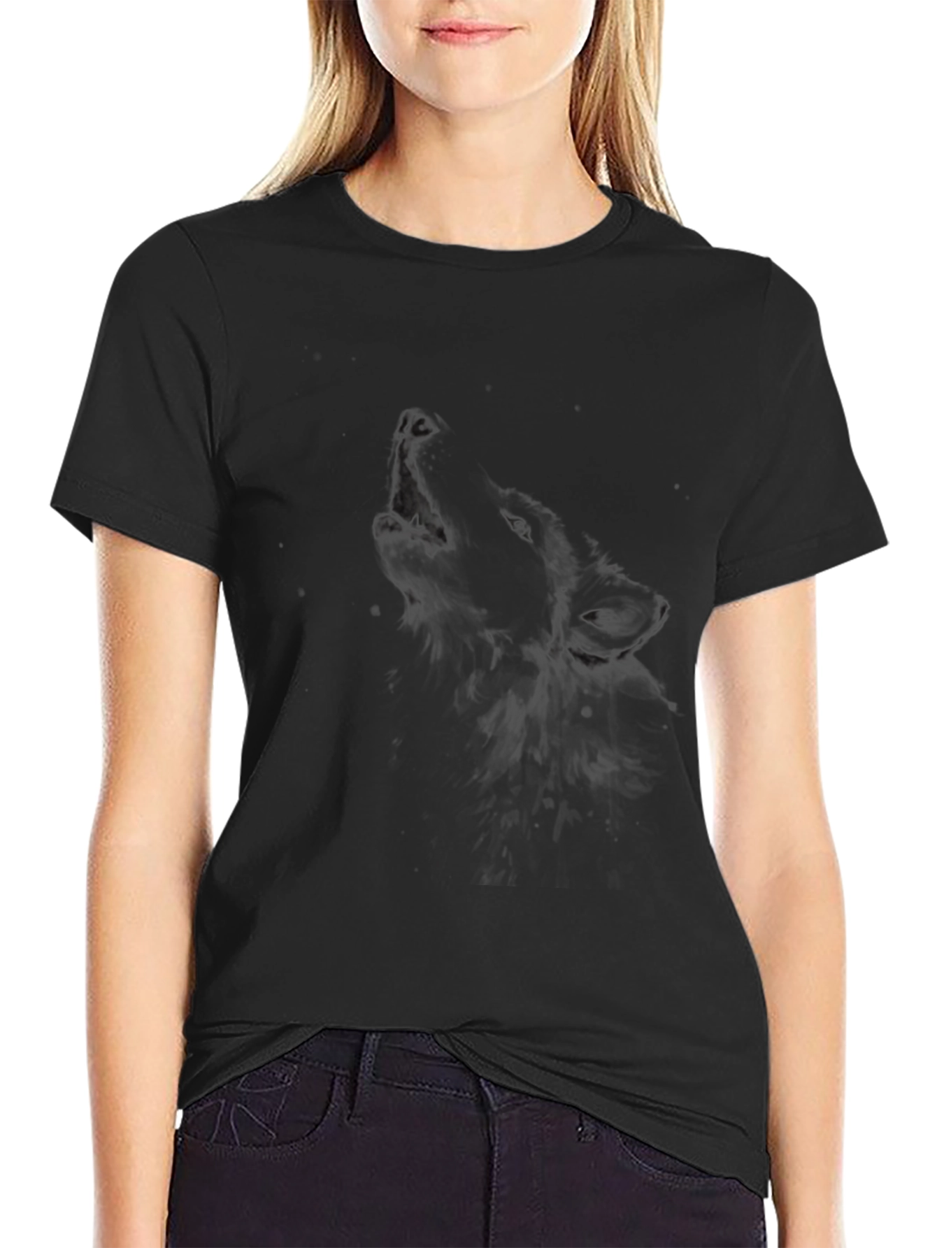 Mens Black Wolf Graphic Tee Shirt