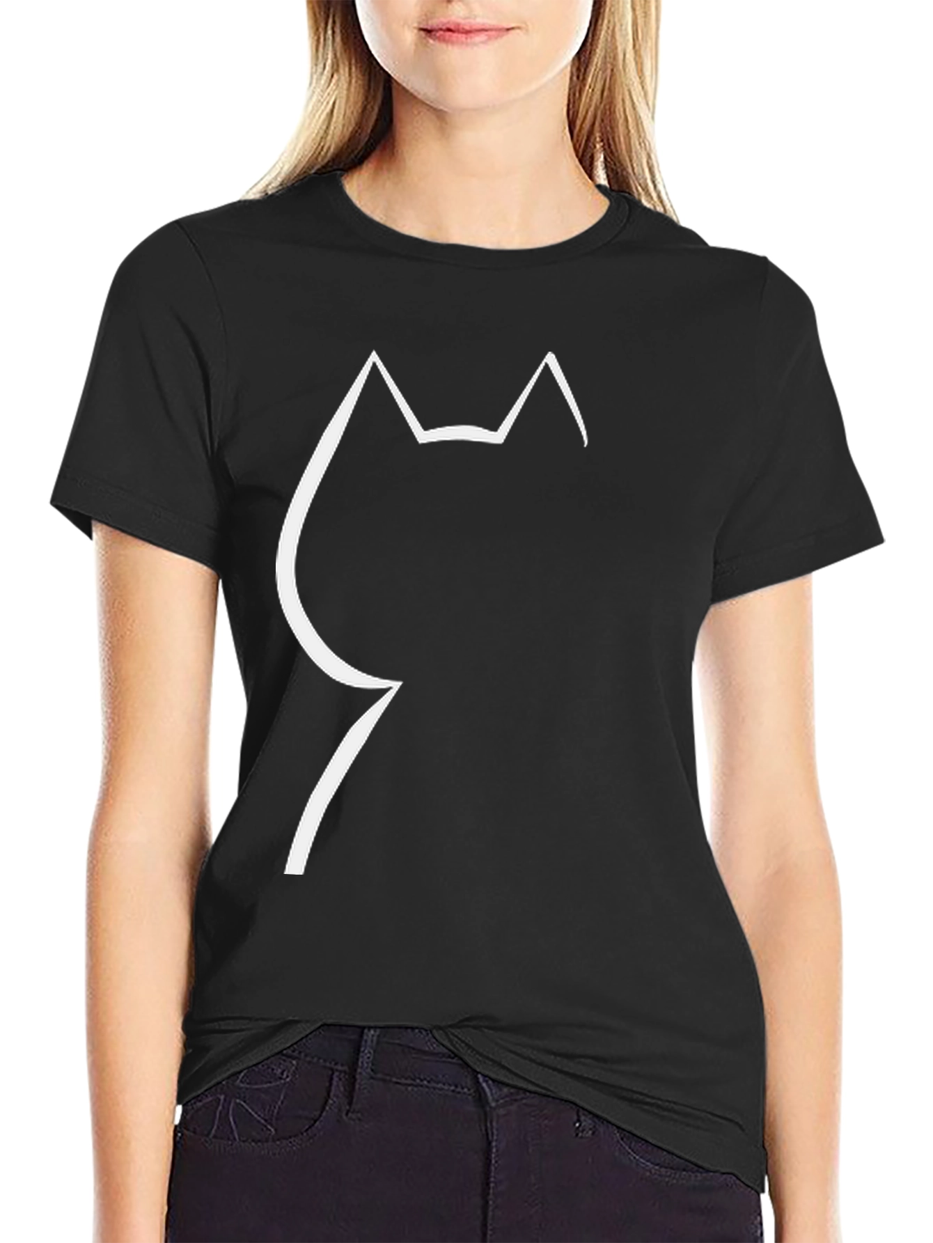 Minimalist Cat Silhouette Black T-Shirt