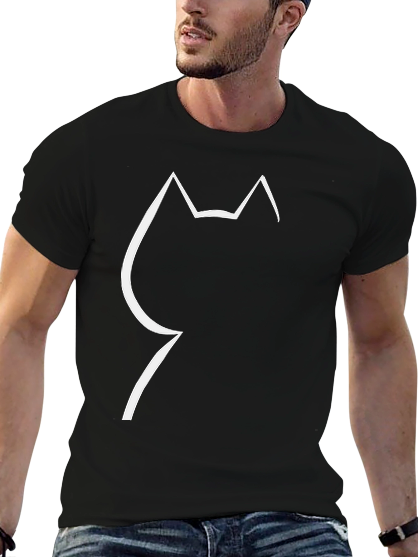 Minimalist Cat Silhouette Black T-Shirt