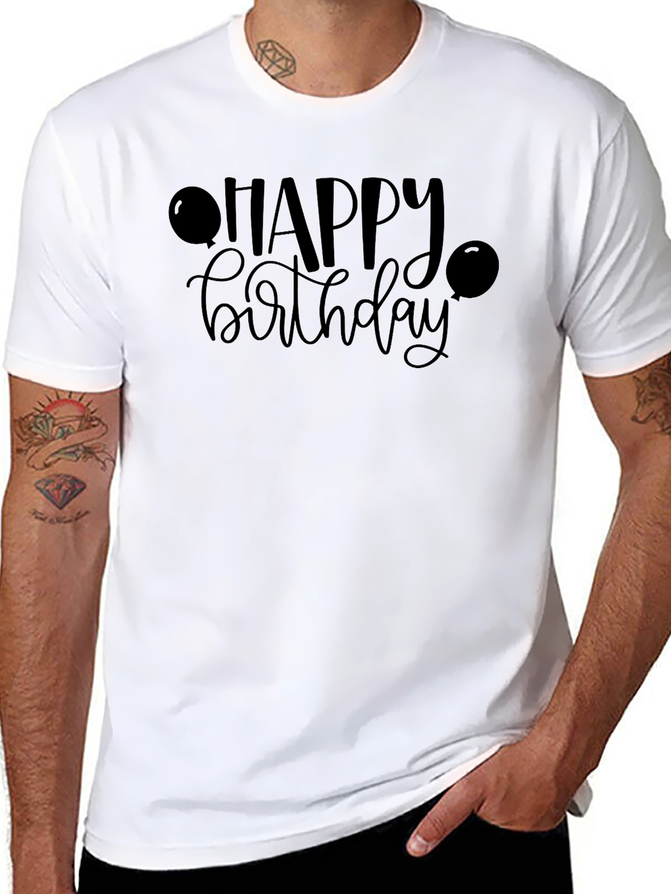 Happy Birthday Graphic Tee - Black Crew Neck