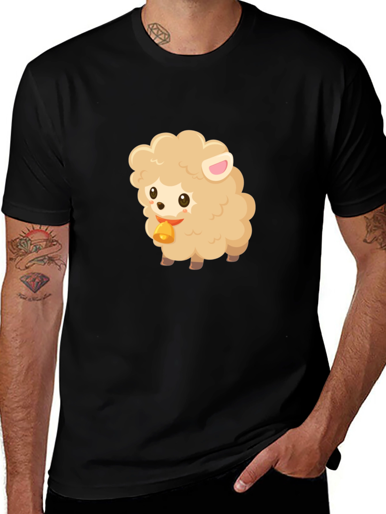 Cute Sheep Graphic Tee - Black Cotton Blend