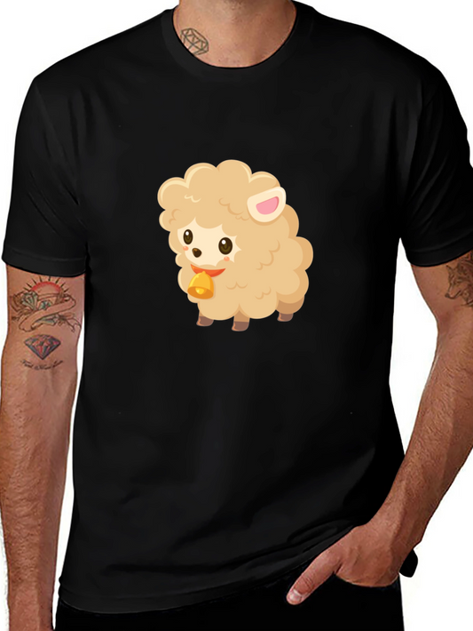 Cute Sheep Graphic Tee - Black Cotton Blend