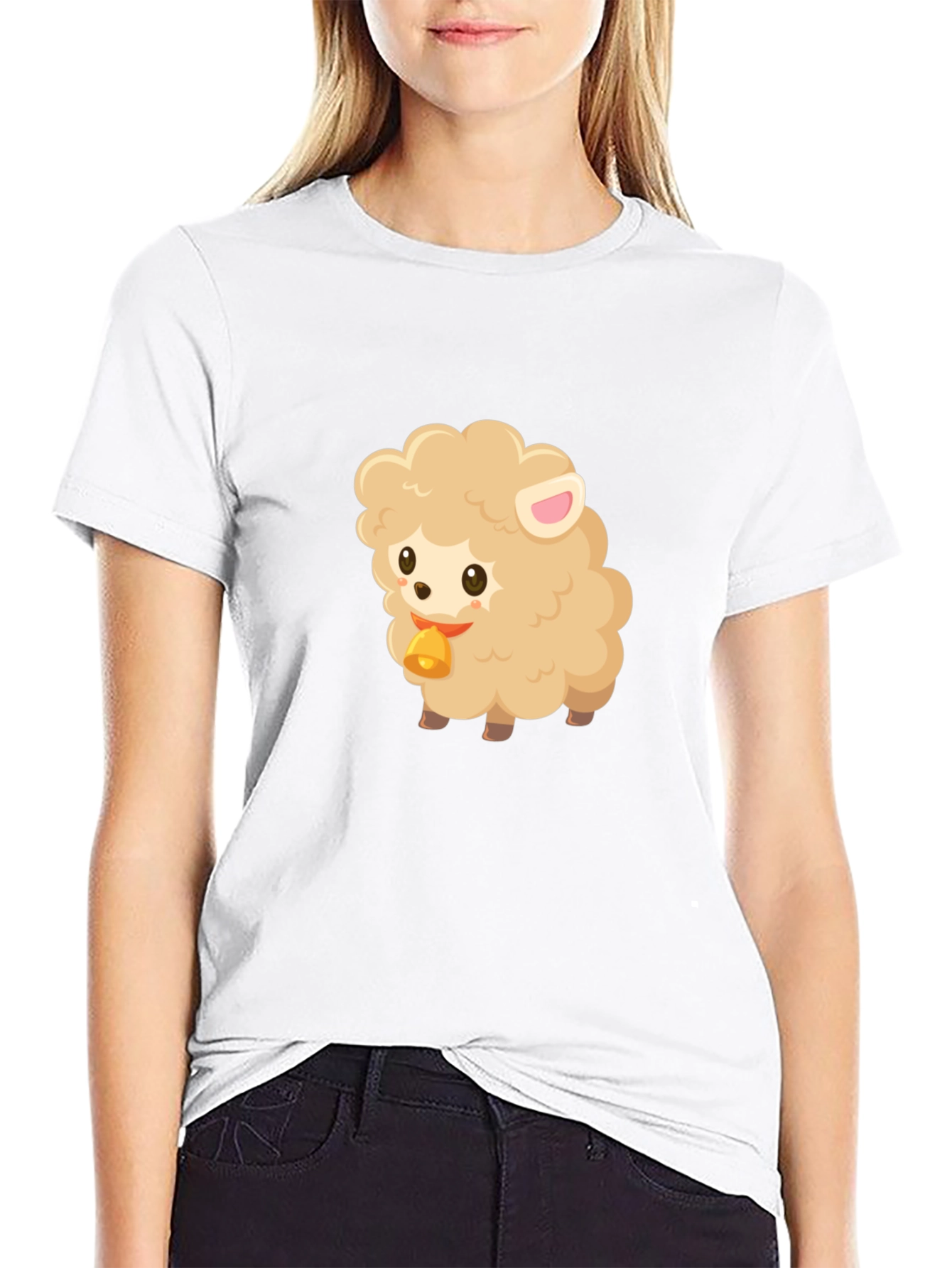 Cute Sheep Graphic Tee - Black Cotton Blend